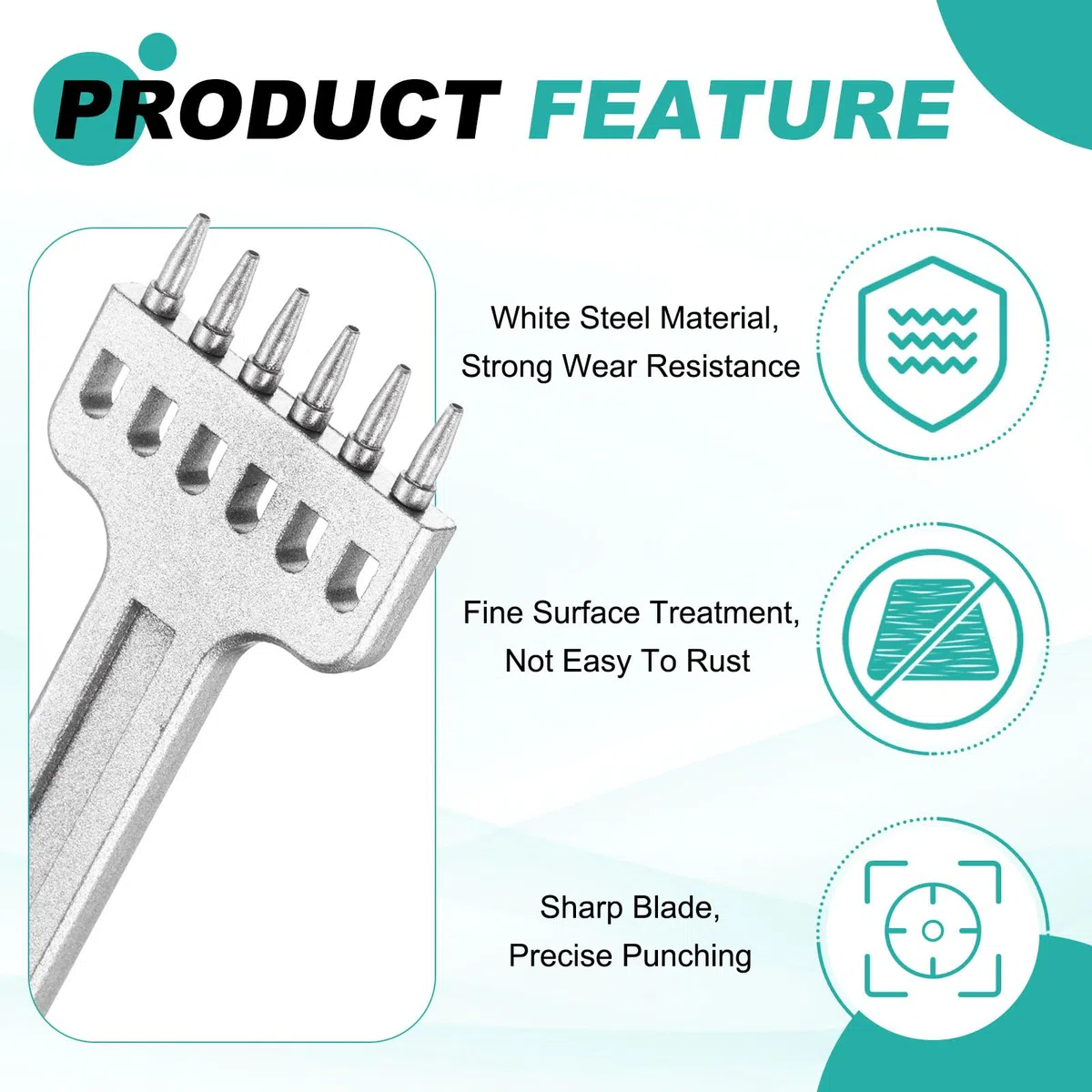 QUARKZMAN 3 Piezas De Punzón Para Coser Cuero 5mm 2/4/6 Púas Acero Aleado Herramienta Para Hacer Agujeros En Cuero Cincel Para Manualidades Carteras Monederos Tarjeteros Cinturones Blanco