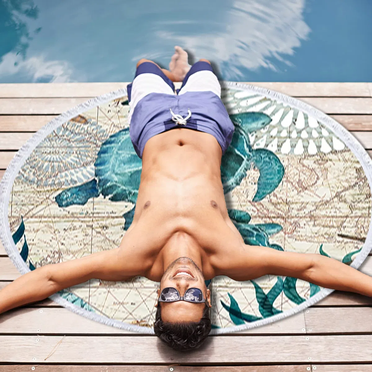Toalla de playa redonda, toalla de playa de microfibra de tortuga marina para manta de playa, toalla de baño, esterilla de yoga, manta de camping, manta de picnic,150 cm (azul tortuga 1)