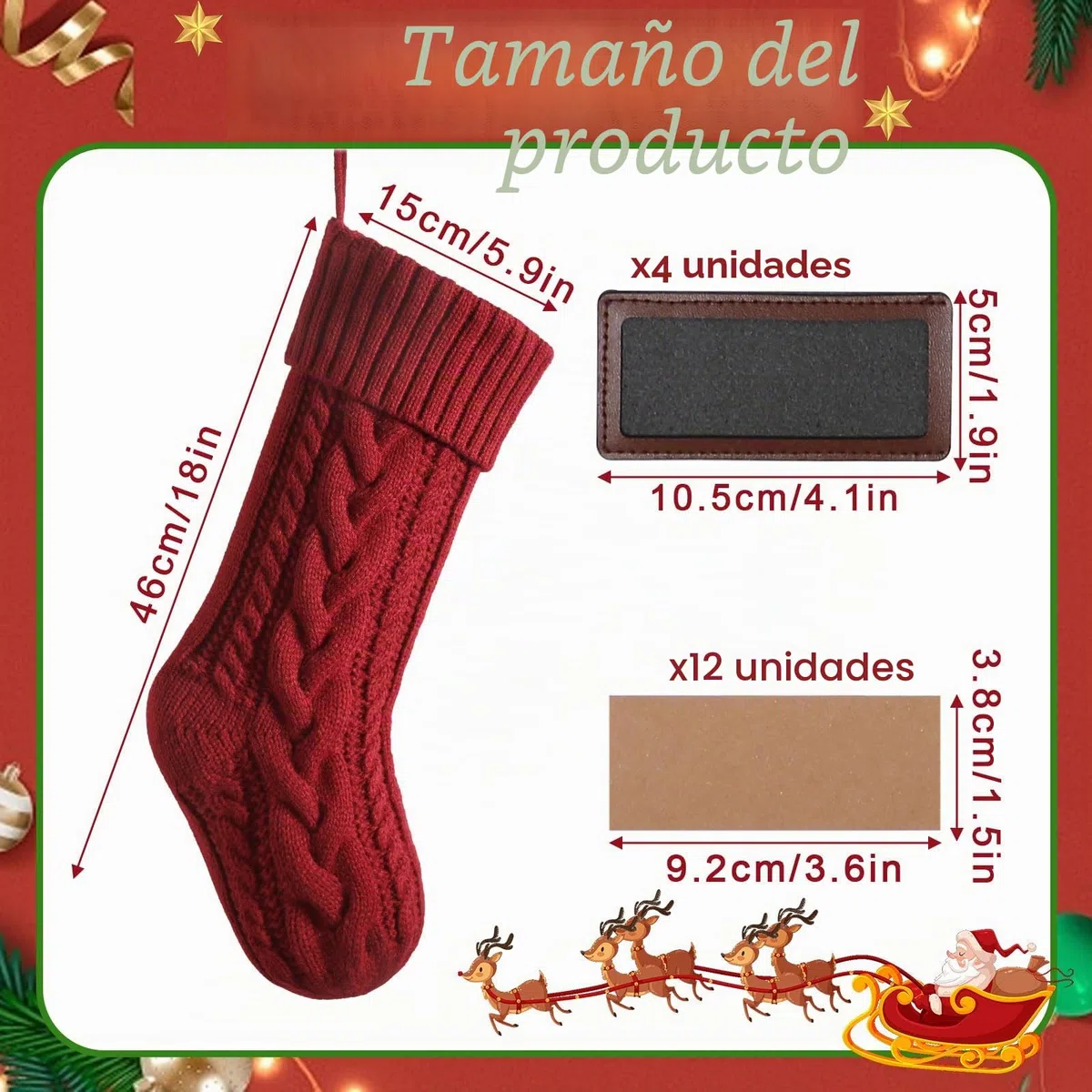 Weldomcor 4 Piezas Calcetines Navidad Personalizados con Nombre, 46 cm Medias de Navidad de Punto Navidad Chimenea Árbol de Navideña Calcetín de Decoración para Llenar y Colgar (Rojo, Blanco, Verde)