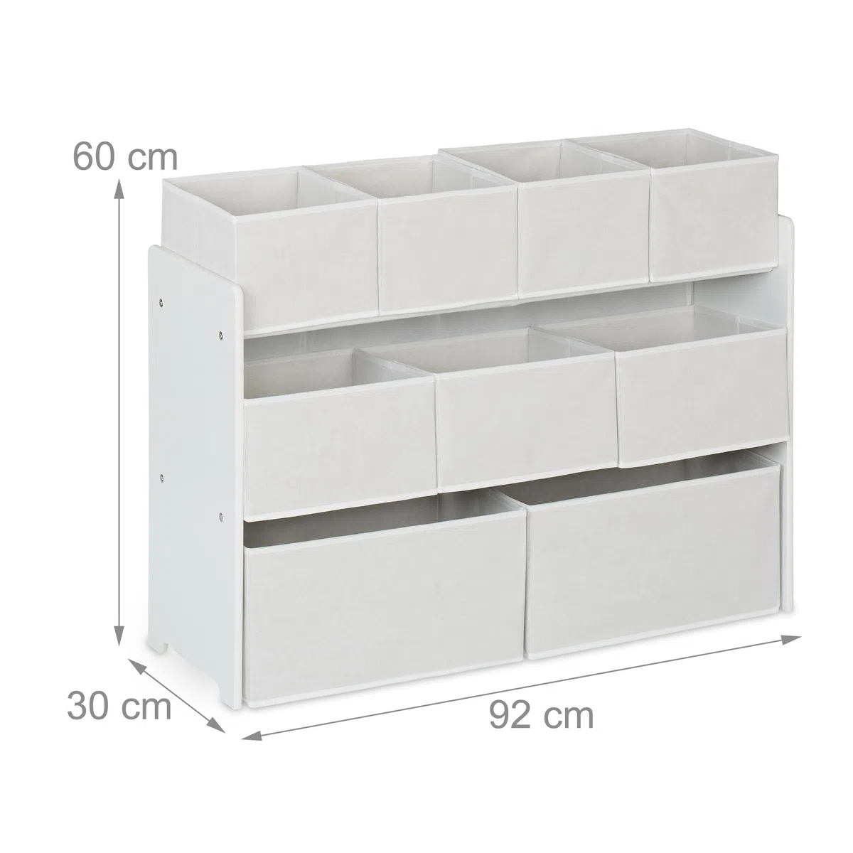 Relaxdays Estantería Infantil con 9 Cajas de Tela, 60 x 92 x 30 cm, Organizador Juguetes, Cómoda Cuarto Niños, Blanco
