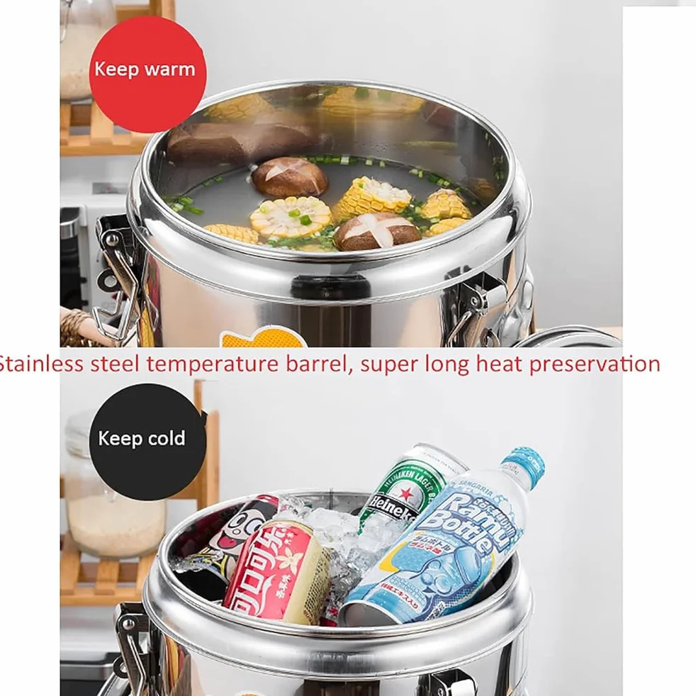 Dispensador de bebidas de acero inoxidable aislado con grifo, capacidad de 20 litros para bebidas frías y calientes, ideal para catering y eventos