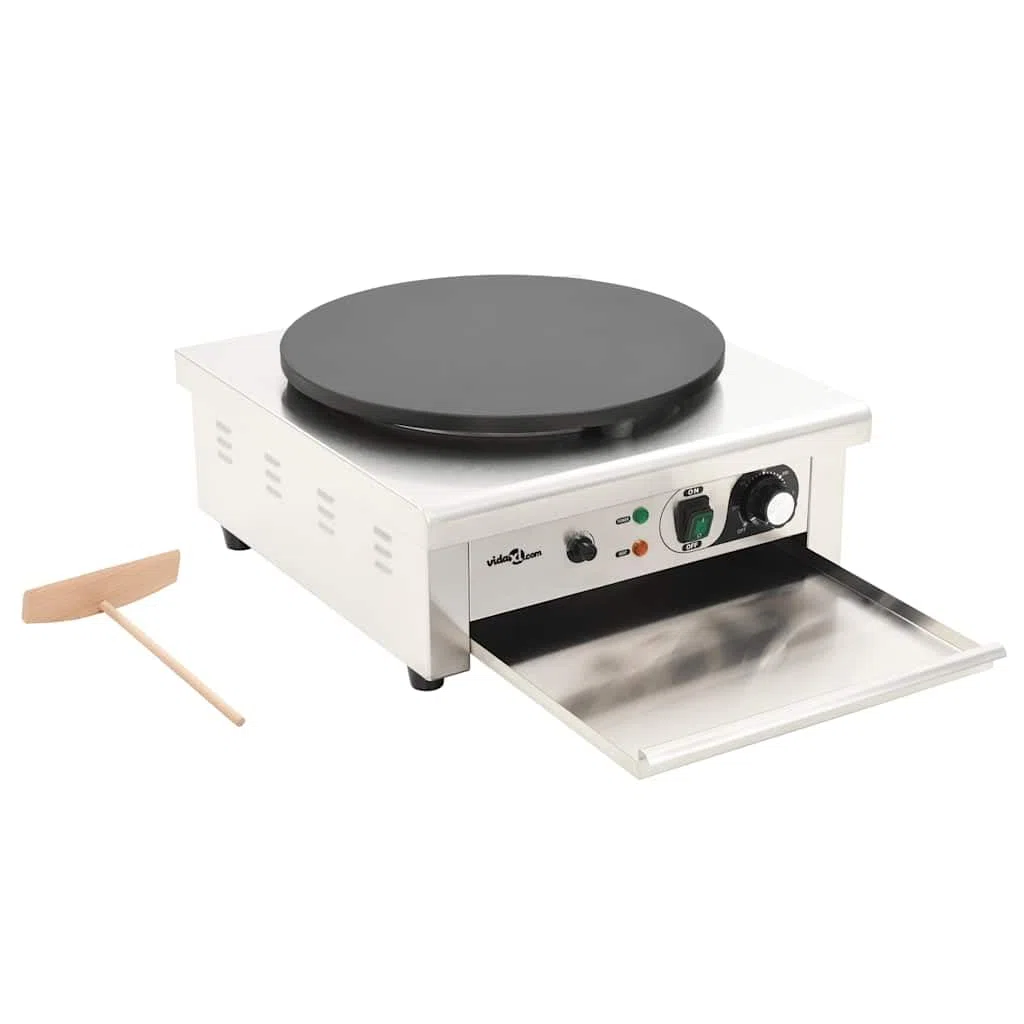 Crepe eléctrico con bandeja extensible de 40 cm, placa de hierro fundido de 3000 W, carcasa de acero inoxidable, termostato para camping, oficina, jardín y uso al aire libre