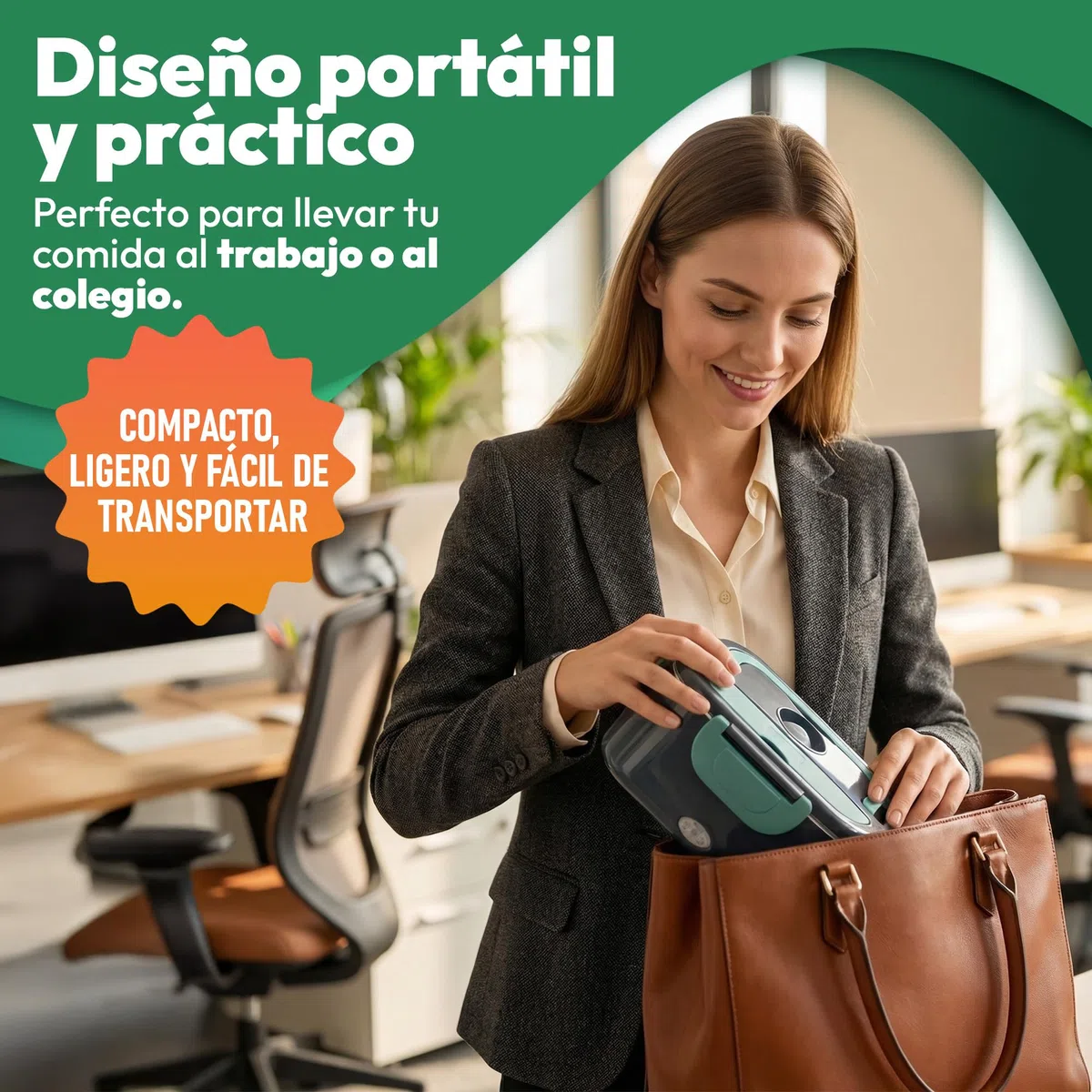 Tupper Calentador para Comida – Tartera Comida Trabajo, Loncheras de Trabajo - Marmita Eléctrica Portátil 1,5L con 2 Cables (Casa y Coche) – Lancheira Termica Facil de Limpiar