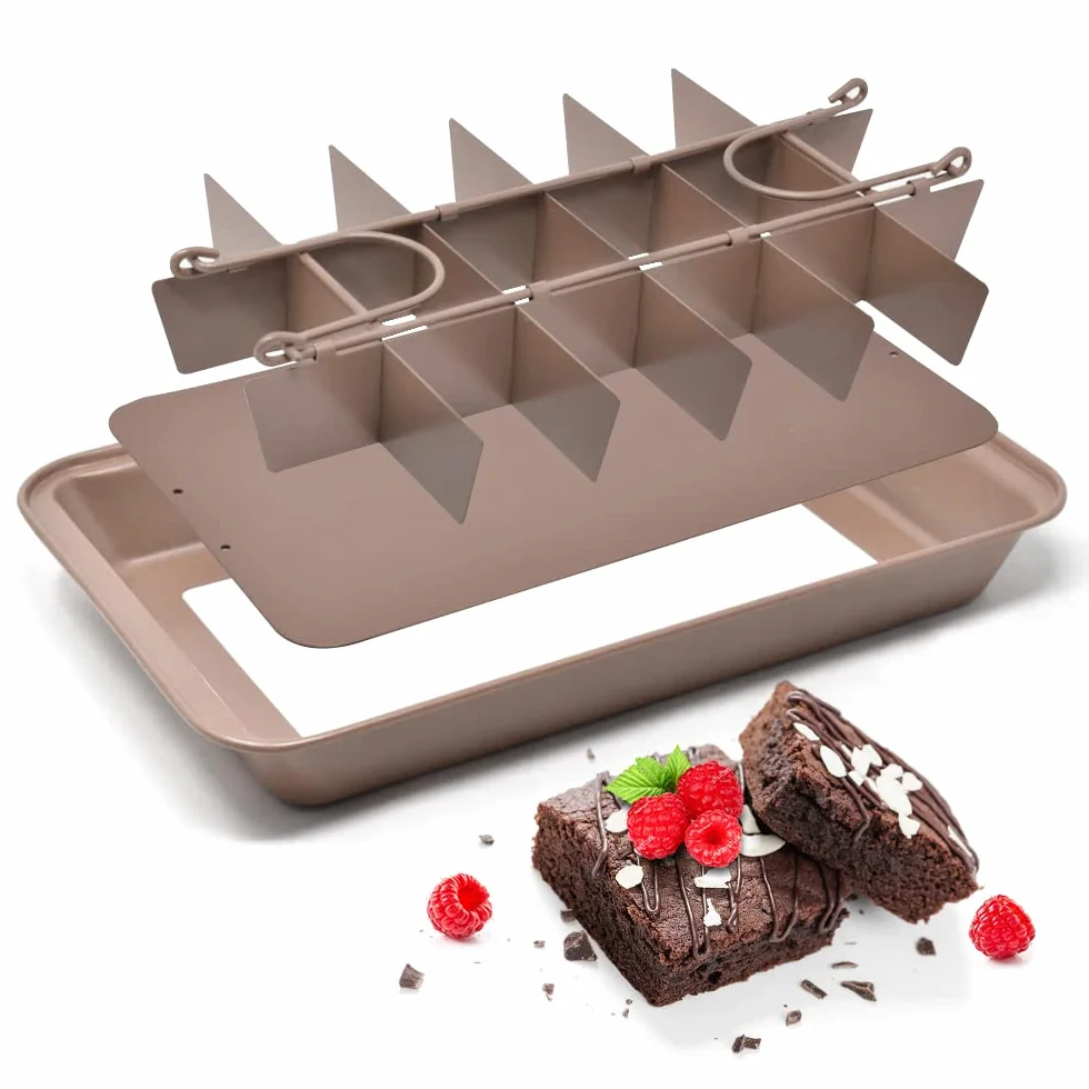 joeji's Kitchen Molde Brownie Pan Para Hornear Rectangular 31x 20cm - Molde Para Pasteles de Acero Al Carbono Antiadherente - con 18 Separadores Cortador De Brownie de Chocolate