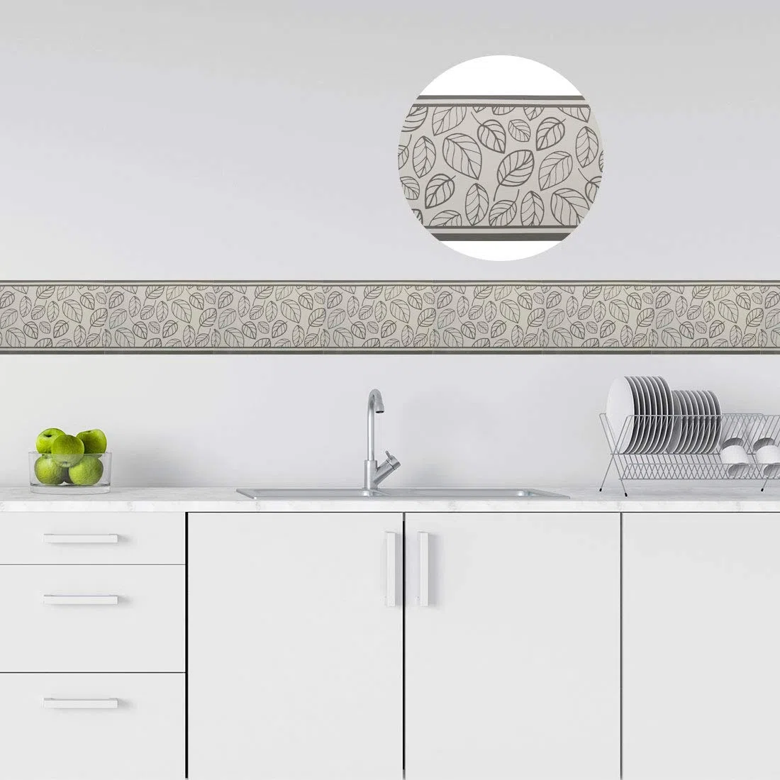 Sourcingmap,Cenefa de papel de pared autoadhesiva, revestimiento de PVC, bordes de suelo para cocina, baño, dormitorio, Gris Negro, Leaves Pattern