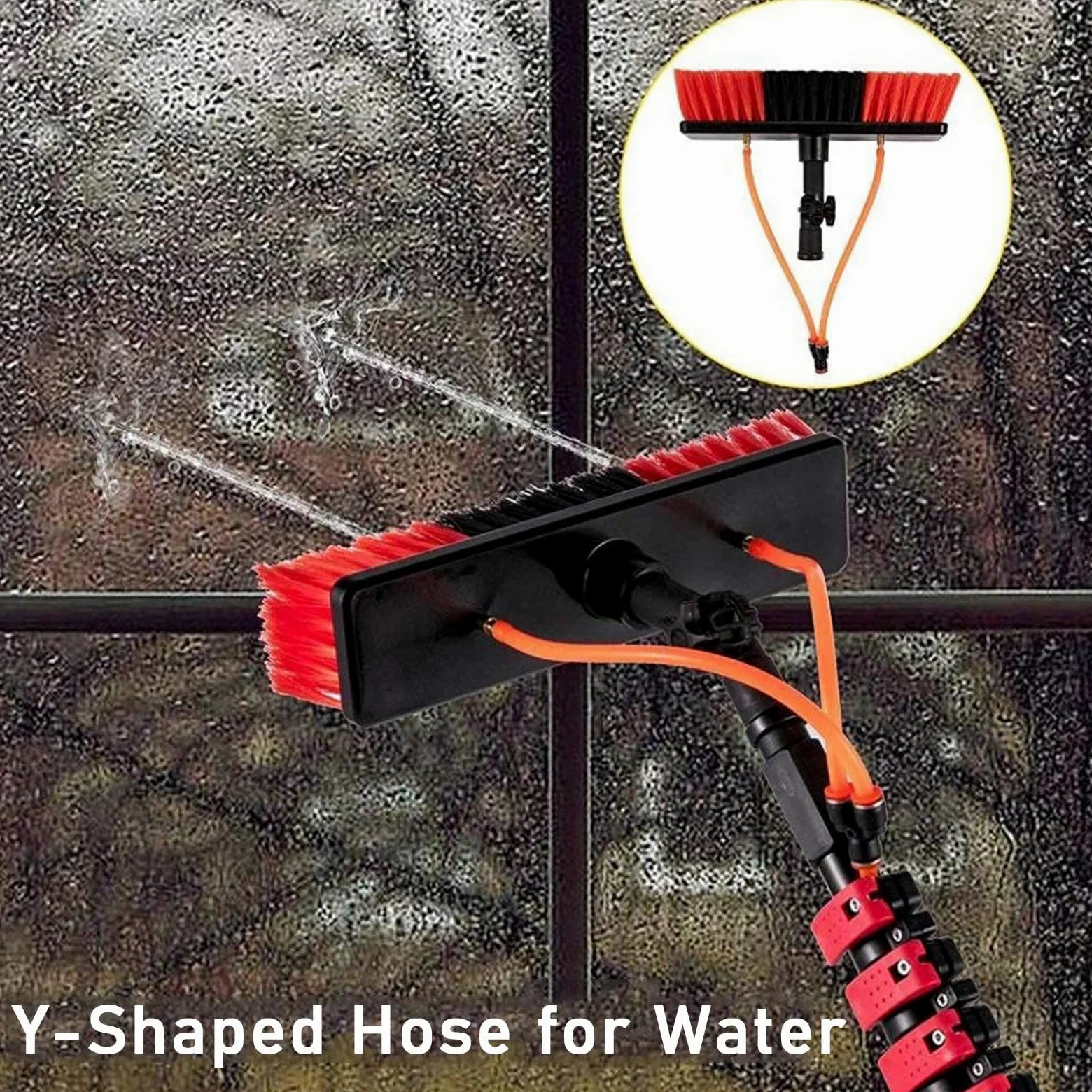 Kit de limpieza de paneles solares y ventanas, cepillo extensible de 35 cm con poste de suministro de agua de 10 m, ideal para limpieza de techos de invernadero, herramienta de limpieza eficiente al