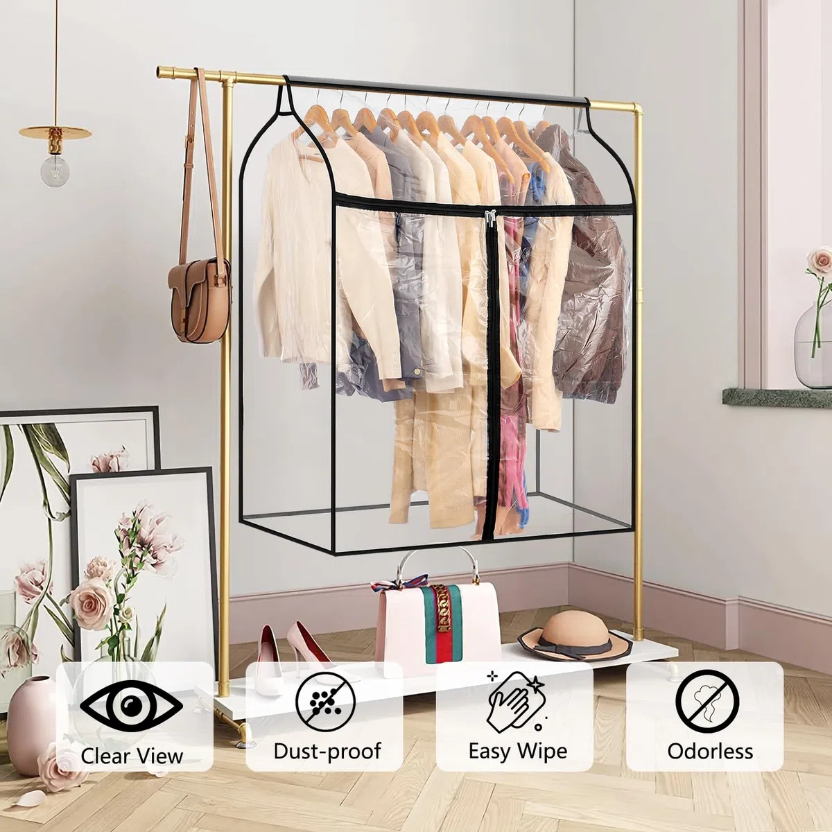 Bolsa de ropa colgante para armario, almacenamiento de ropa de invierno con ventana transparente, bolsa grande para ropa con cremallera, protector de vestido a prueba de polvo (grande)
