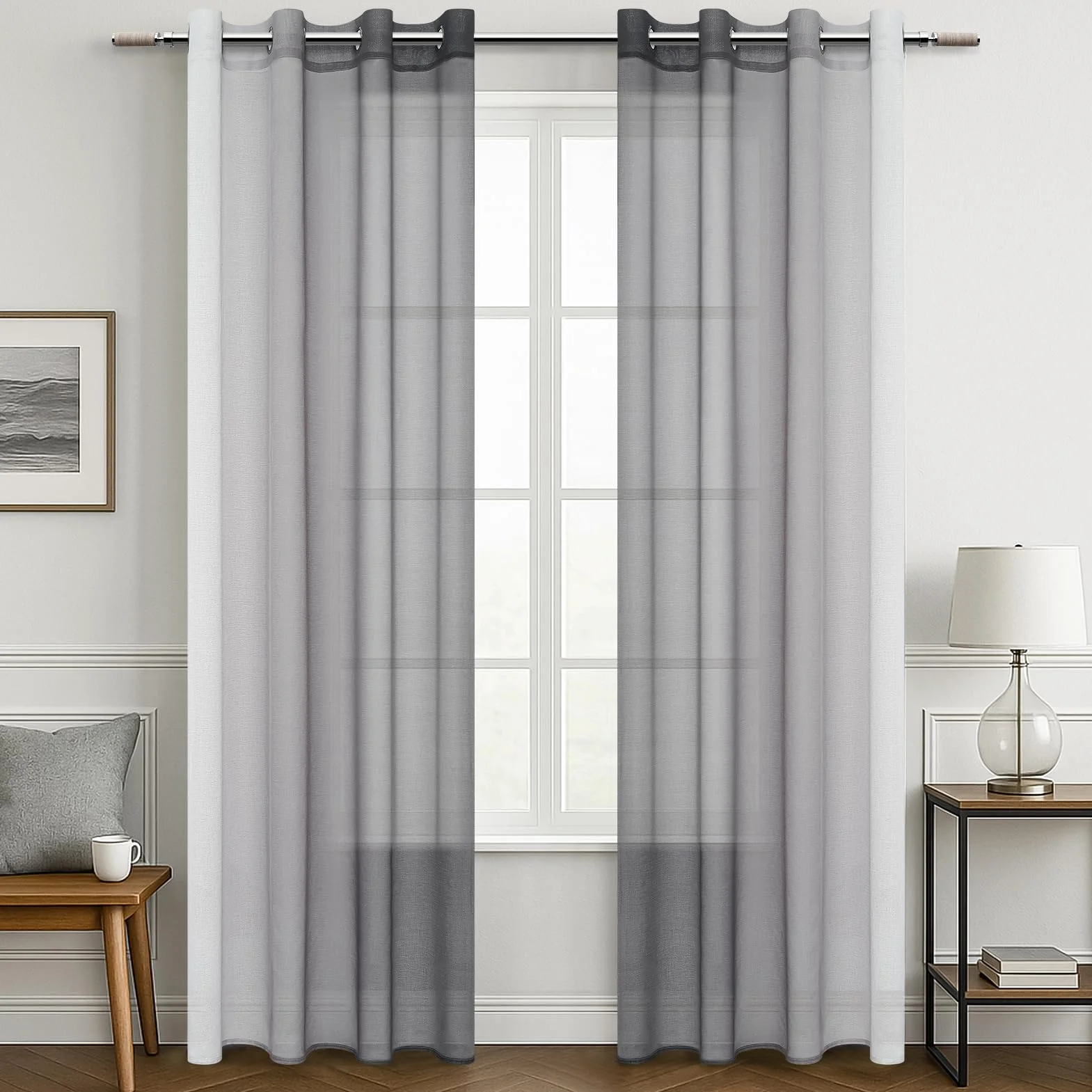 MRTREES Cortinas Salon Modernas Dormitorio Juvenil Grises Degradadas 2 Piezas 140x245 CM Lindas Cortinas y Visillos Transparentes para Ventanas Comedor Habitacion Cortina Infantil con Ojales