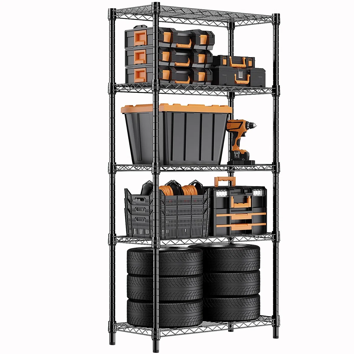 M MZG Estantería Metálica de Carga Pesada de 5 Niveles, hasta 567,5 kg, Baldas Ajustables, para Garaje, Taller y Almacén,Estudio,Negro, 35 x 60 x 158,7 cm
