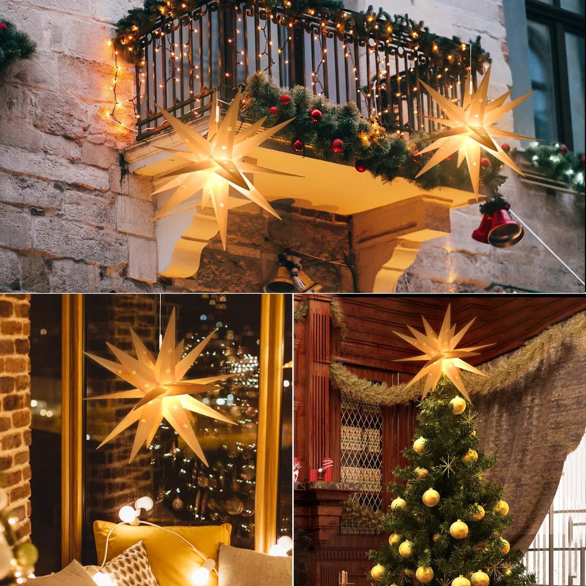 KATELUO Estrella Luminosa 3D Estrella Plegable, 45cm Estrella Iluminada con Función de Temporizado, Estrella de Arbol de Navidad, Estrella Navideña 3D para Decorar árboles de Navidad Fiesta Balcones
