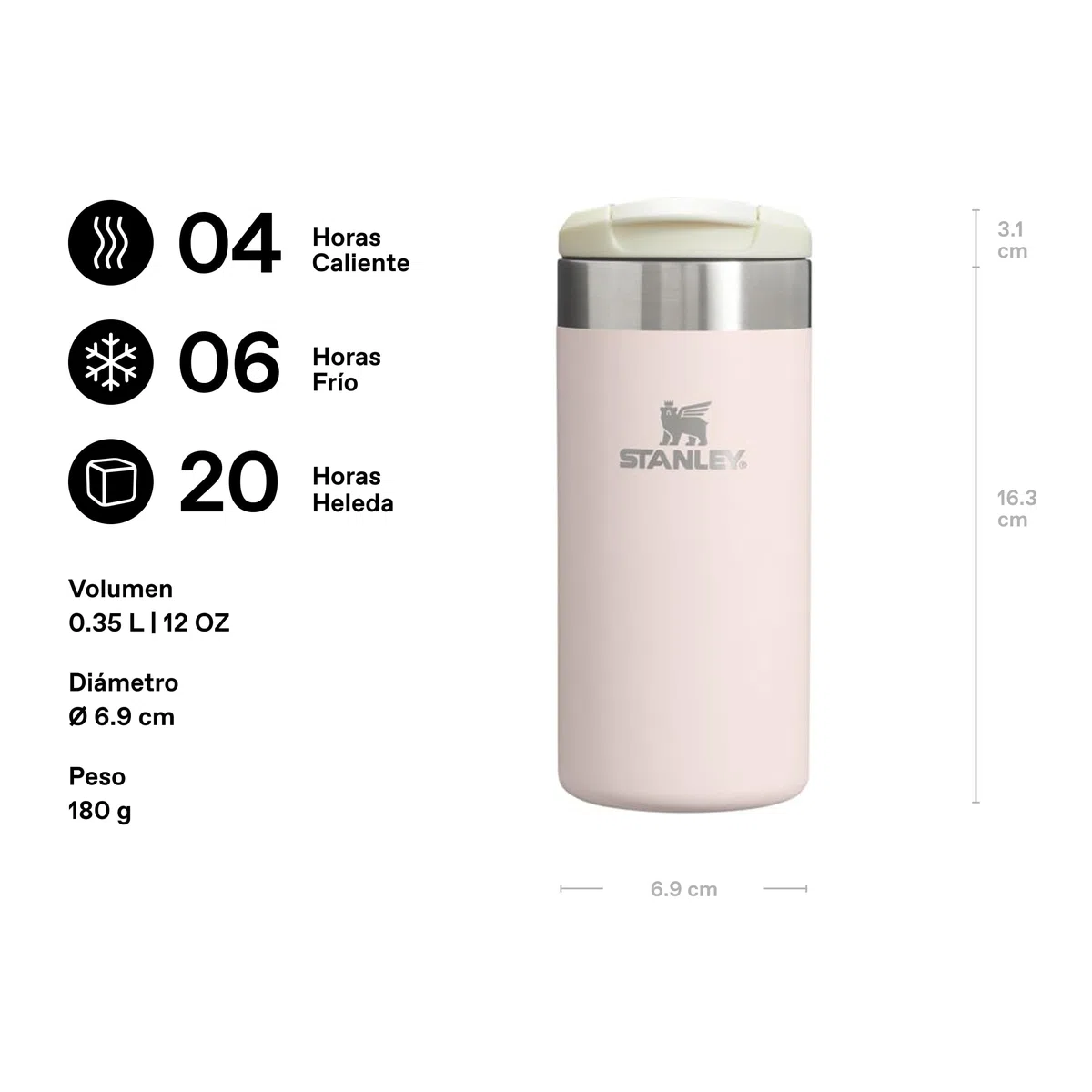Stanley 1913 Aerolight Transit Termo Cafe para Llevar 0.35L - Mantiene el Calor Durante 6 Horas - Compatible con Soporte para Coche - Taza Café Antifugas - Apta Para Lavavajillas - Rose Quartz
