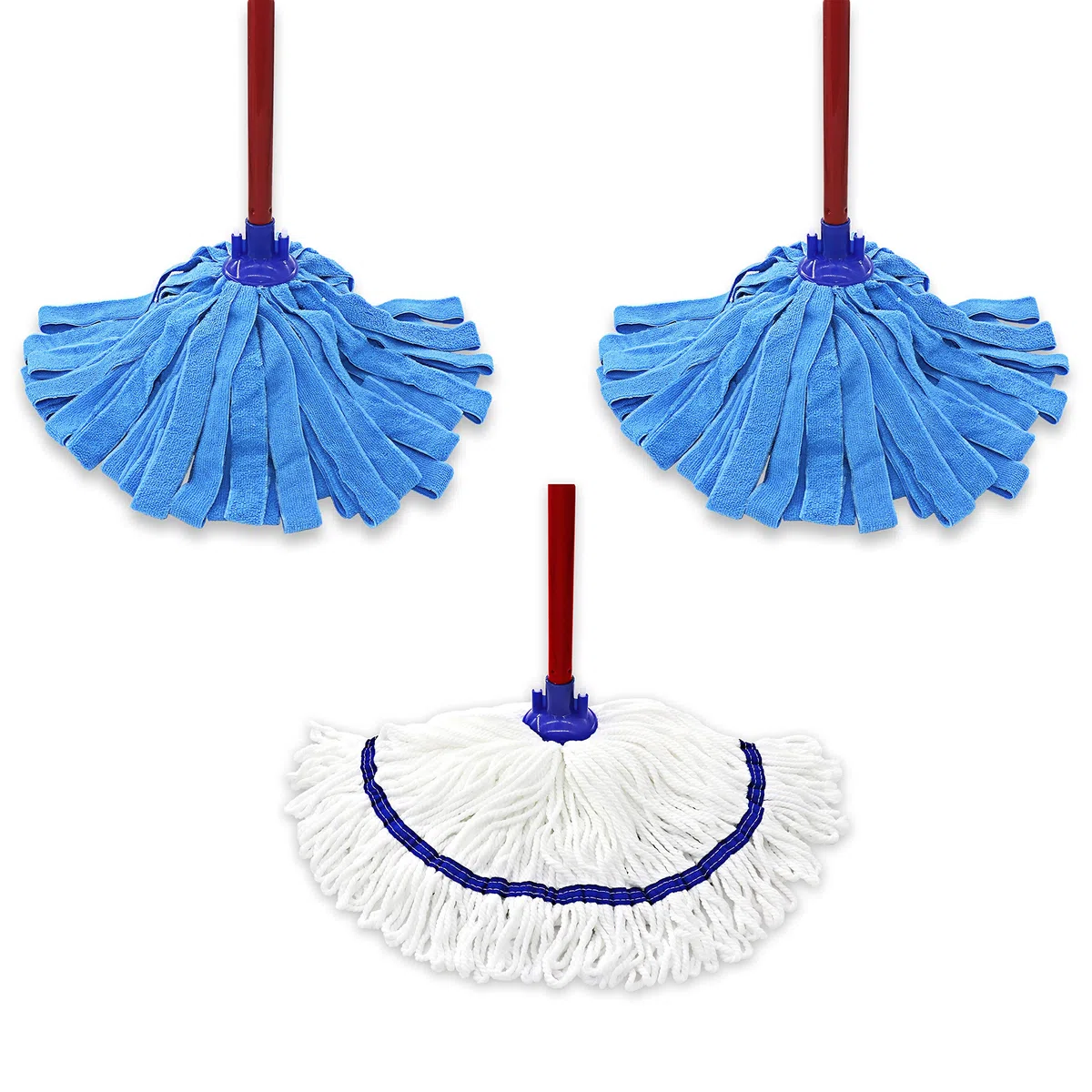 Mopa de microfibra de repuesto compatible con repuesto de microfibra de cedro para mopa de 0,8 cm de diámetro, 3 paquetes, Cabezales de fregona, 2 unidades, color azul + 1 blanco)