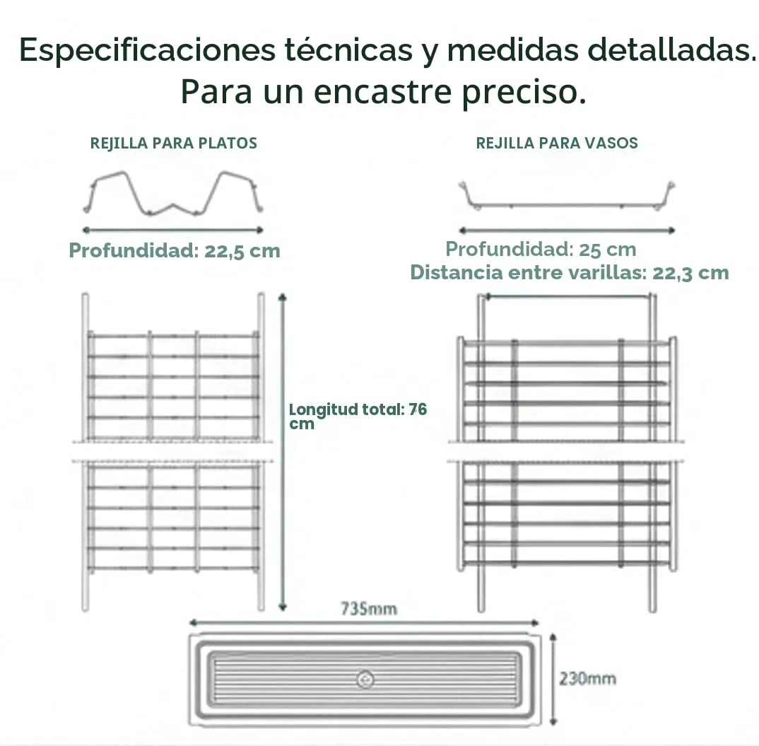 Escurridor de acero inoxidable con bandeja de goteo fabricado en Italia (76 cm para armario de 80 cm)