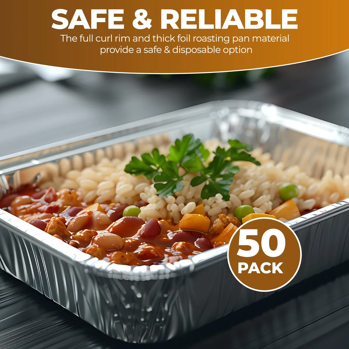 Sartenes de aluminio con tapas [8.5 x 6 pulgadas – 50 juegos] Contenedores de alimentos desechables con tapas, recipientes de preparación de comidas para congelador, sartenes de aluminio con cubiertas