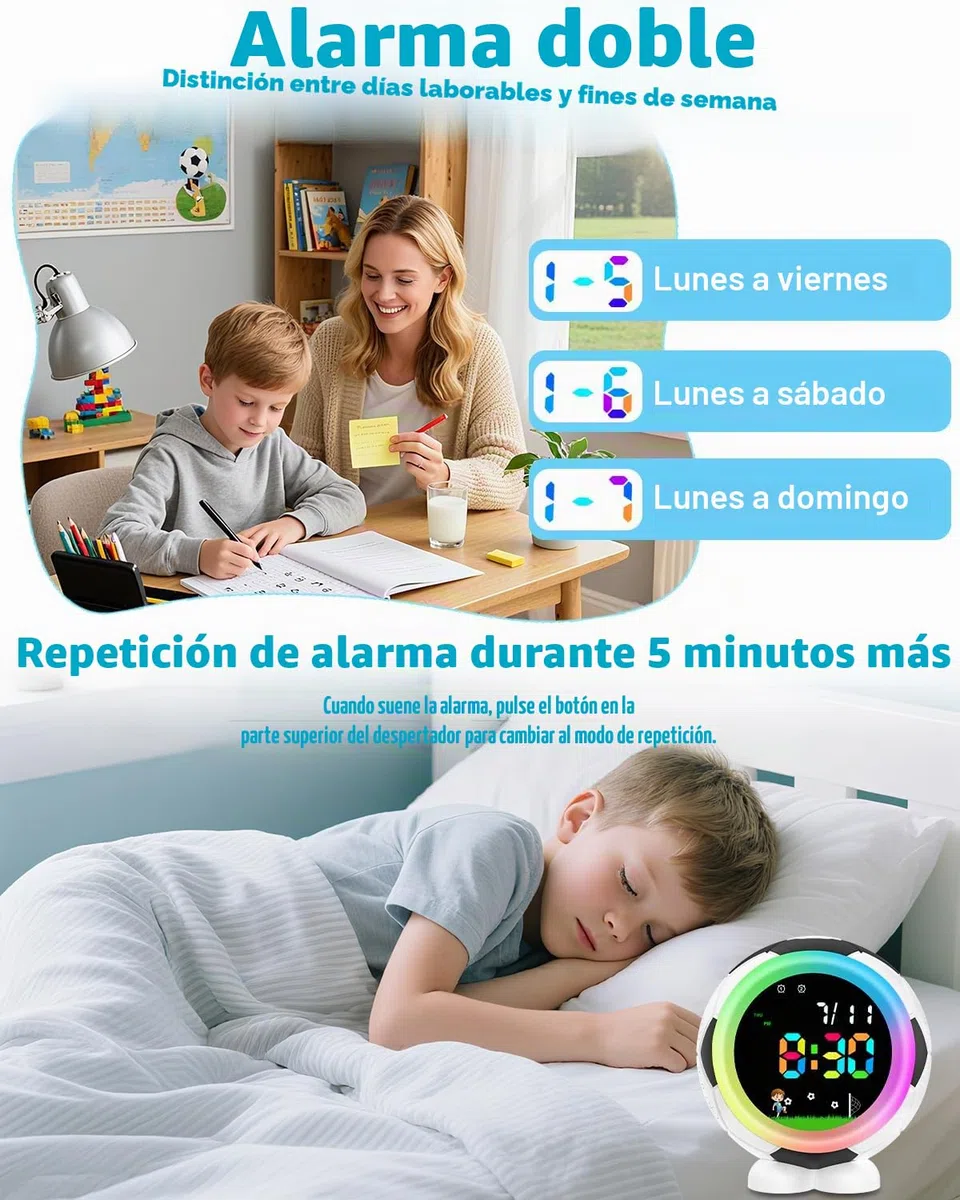 Juboos Despertador Infantil Sin Tictac Con Función De Repetición Y Luz Nocturna, Funciona Con Pilas, Despertador De Cuarzo Para Niños Y Niñas