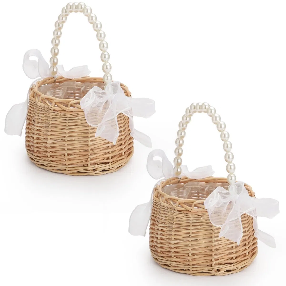 2 Piezas Cestas Pequeñas Mimbre Con Asa, Cesta Setas Mimbre, Cesta De Flores Secas, Cestas Tejidas Con Lazo, Cestitas De Pequeñas, Para Boda Ceremonia Fiesta, Decoración Del Jardín (B, Mediano)