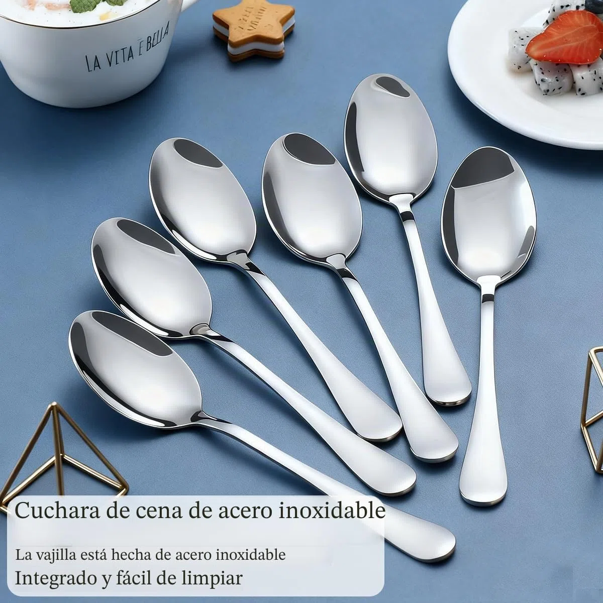 Berglander Juego de 24 cucharas de cena de acero inoxidable de grado alimenticio de 7.35 pulgadas, cuchara de sopa para el hogar, cocina o restaurante, pulido con espejo, apto para lavavajillas