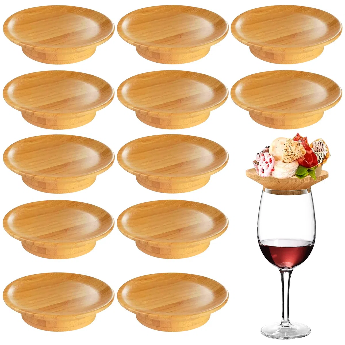 12 adornos para copas de vino, de madera, para postres, fiestas y cenas familiares (edición de madera)