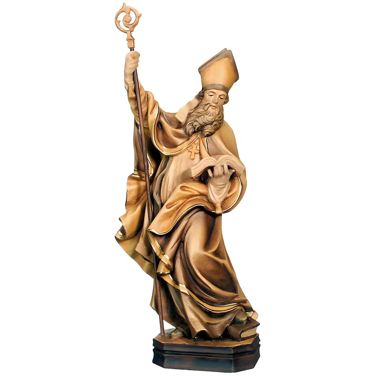 San Vitale esculpido con libro y cera de madera 36 cm | Madera coloreada a mano en Val Gardena | Figura Belén