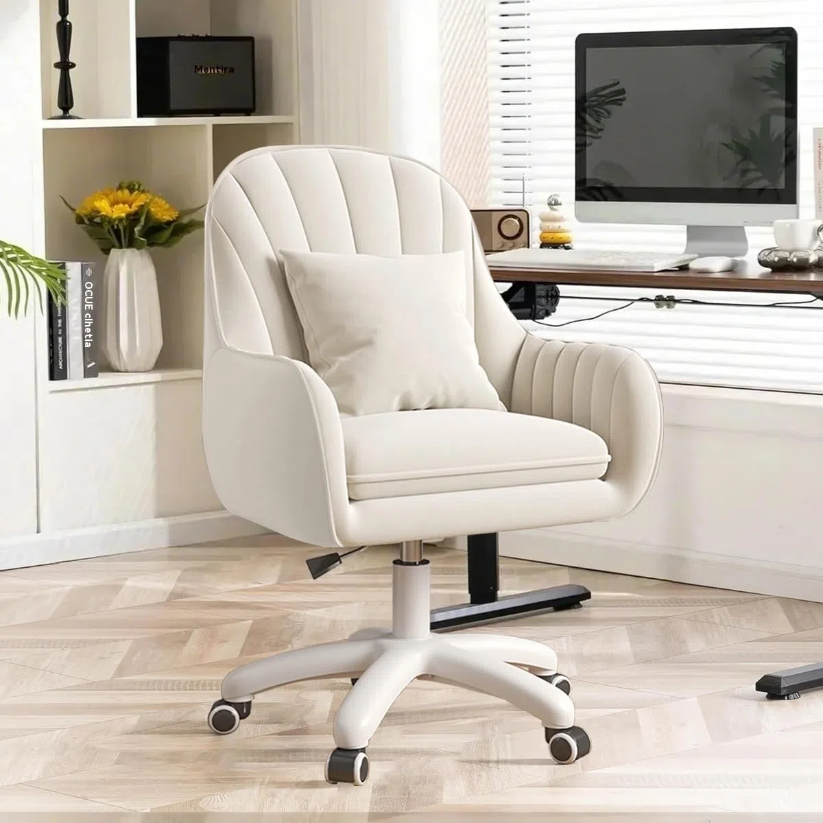 Silla de Oficina para el hogar Sillas de Terciopelo para tocador Silla de Maquillaje con Ruedas Sillas de Ordenador con Respaldo Medio Silla giratoria pequeña con Ruedas y Altura Ajustable