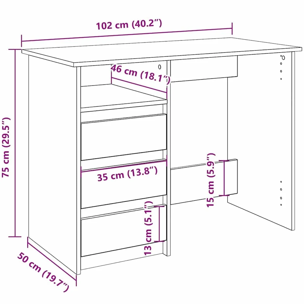 Escritorio blanco de madera 102 x 50 x 75 cm, mesa de oficina con amplia superficie de trabajo y espacio de almacenamiento, ideal para oficina en casa, estudiantes y trabajos modernos en casa