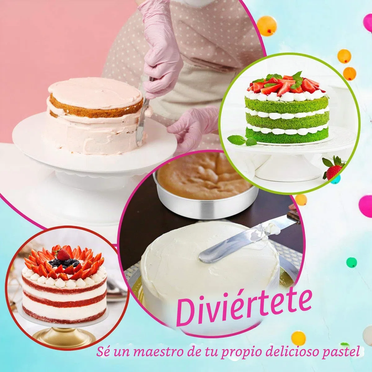 HaWare Juego de 4 moldes redondos para hornear, molde de acero inoxidable para pasteles - 10/16/20/24cm, saludable y no tóxico, pulido brillante, fácil de limpiar y apto para lavavajillas