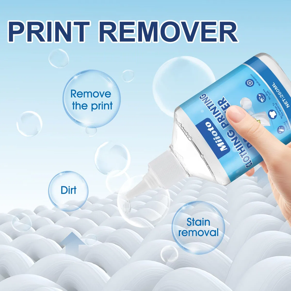 Removedor Vinilo, Transferencia Calor Telas, Removedor Impresión, Limpiador Quitapelusas, Potente Eliminador Residuos, Seguro, Sin Olor Penetrante, para Eliminar Errores Impresión Textiles 260ML