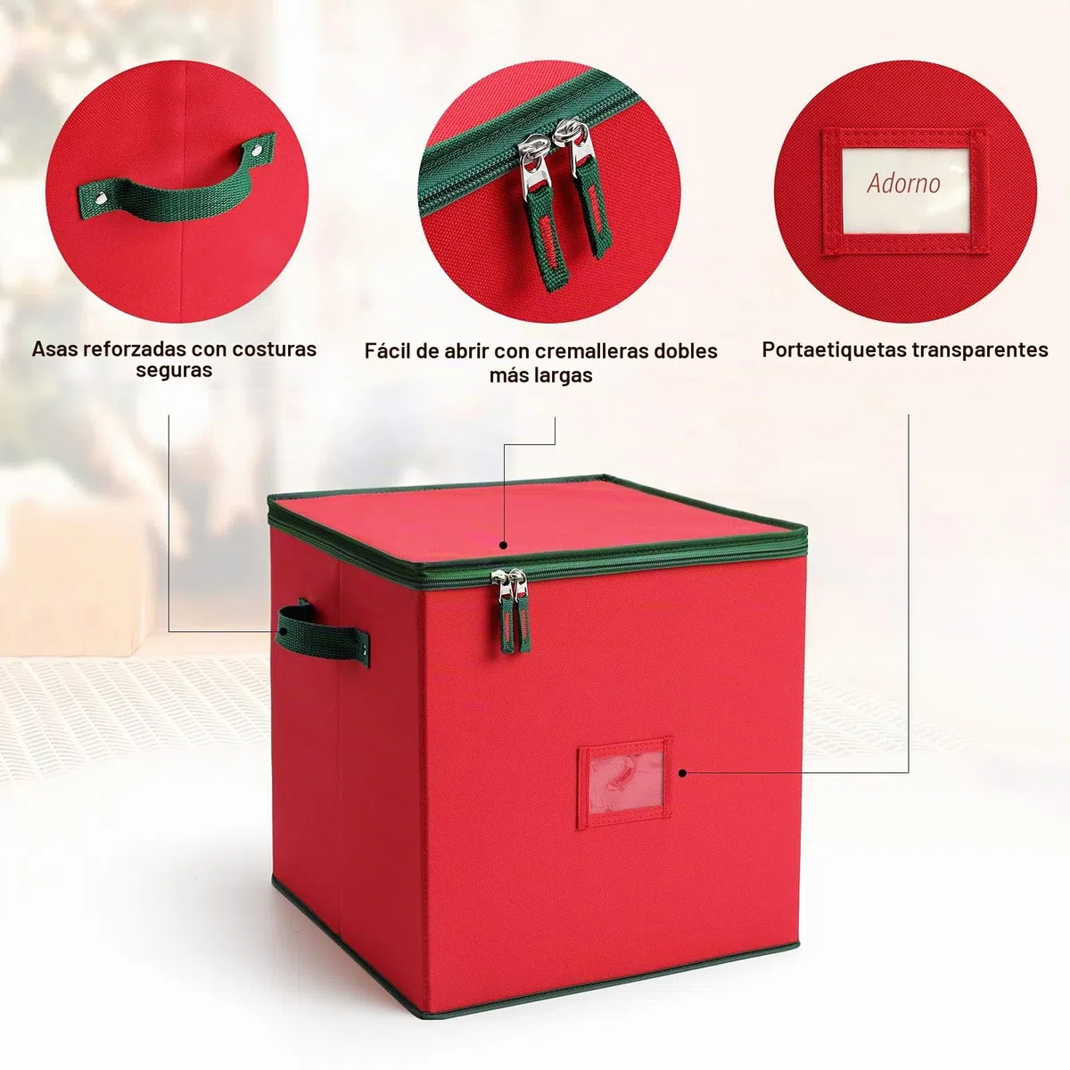 MaidMAX Caja de Almacenamiento de Bolas de Navidad, Bolsa de Almacenamiento para Decoraciones de árbol de Navidad, 4 Niveles Extraíbles con Asas, 64 Bolsas de Caja de Bolas, 32x32,5x33cm
