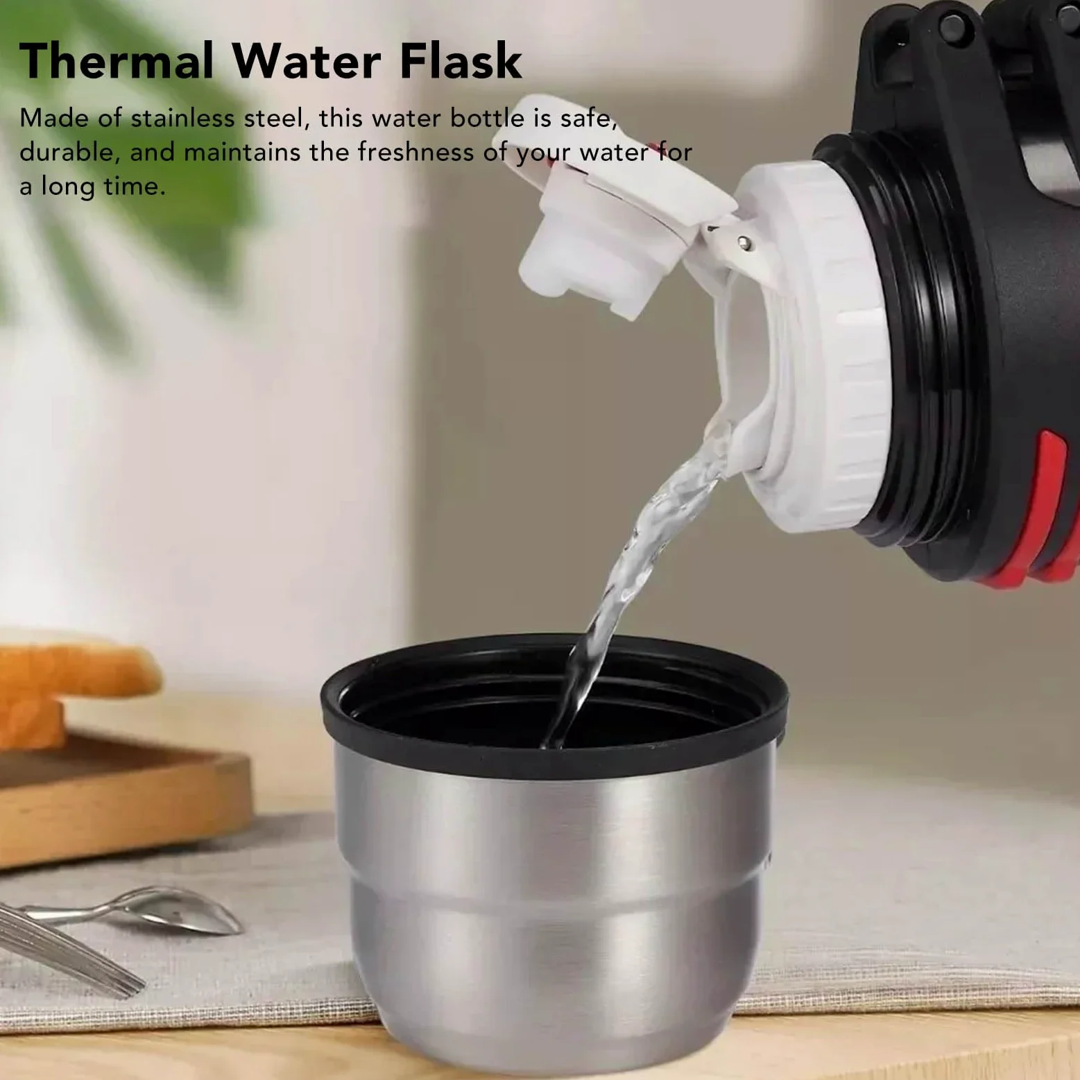 Frasco de Agua Termal de Acero Inoxidable de 2 litros con 2 Tapas Tipo de Prensa Botella de Agua con Asa Portátil a Prueba de Fugas para Senderismo Taza con Aislamiento Al Vacío