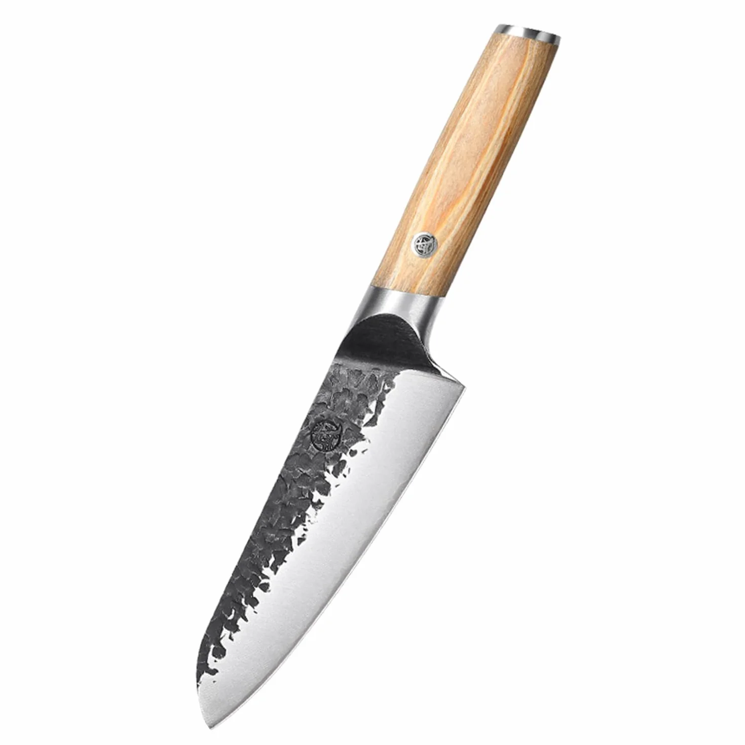 MITSUMOTO SAKARI Cuchillos Cocina Japoneses, Cuchillos Cocina de Acero al Carbono, 17 cm Cuchillo Santoku Profesional Forjados a Mano (Mango de Pakkawood y Caja de Regalo)