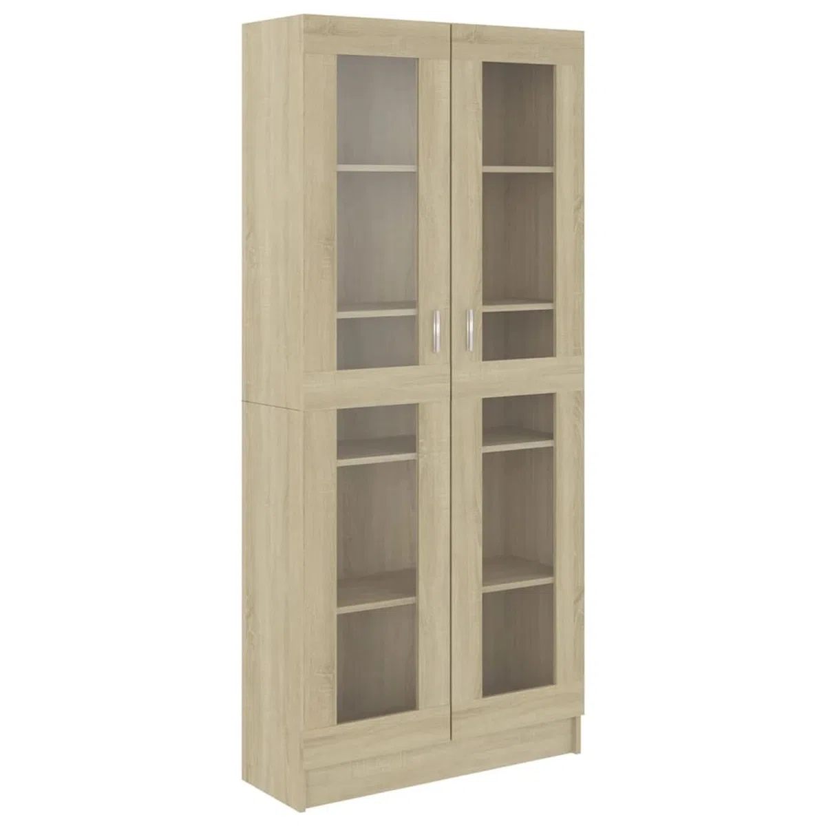 Homgoday Vitrina de Cristal, Vitrina de Salón Aparador,Aparador Cocina, Oficina Archivador, con 5 Estantes 2 Puertas de Vidrio 82,5x30,5x185,5 cm Roble Sonoma