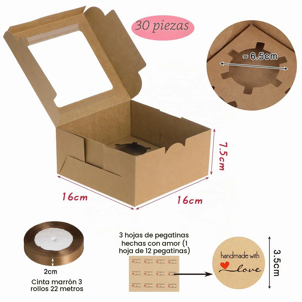 Coolty 30pcs Cajas para Tartas 4 Agujeros Cajas Cupcakes Cajas de Cartón para Embalaje Panadería Pastelería Cajas para Galletas Magdalenas Cupcakes Postres Tartas(Marrón)