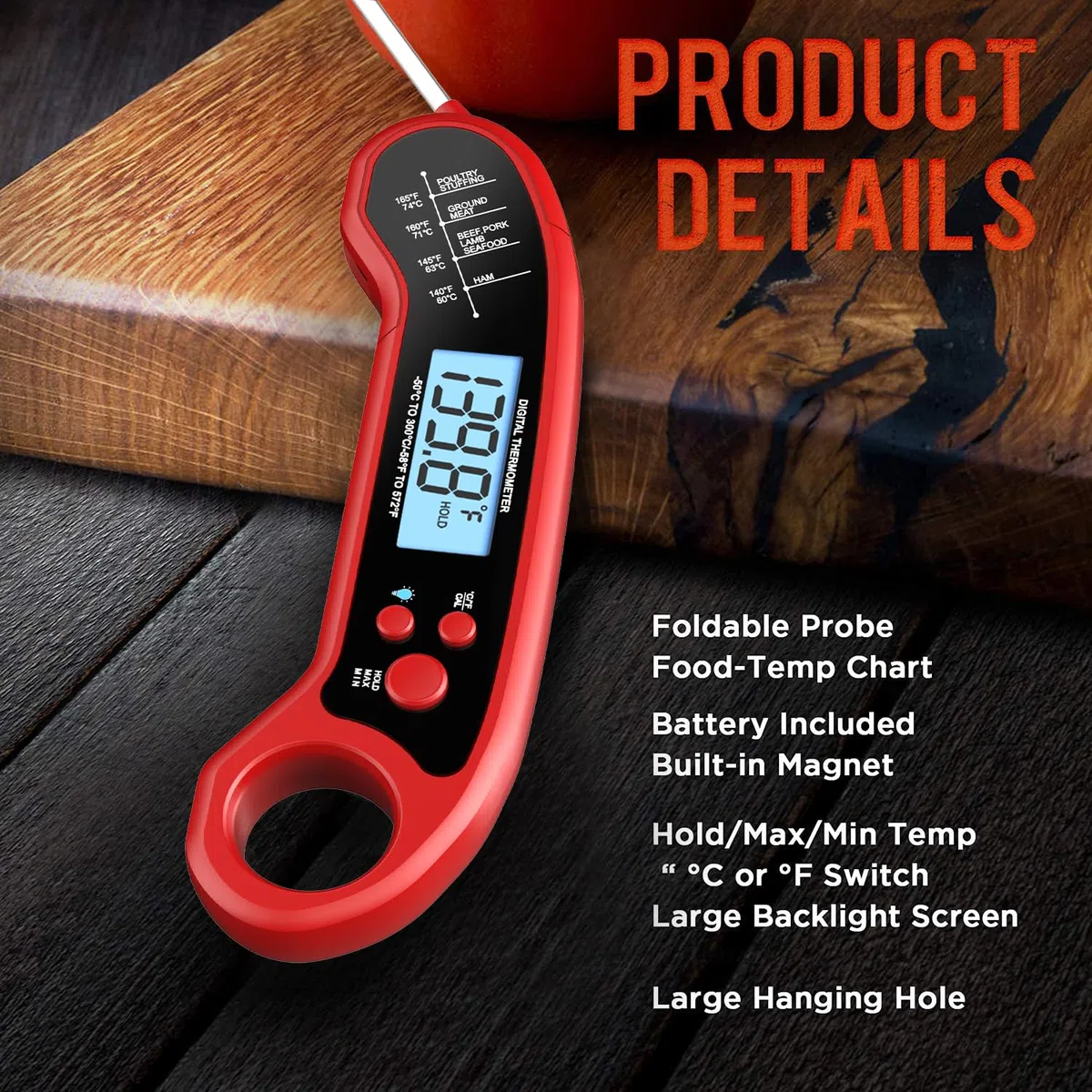 Termómetro digital de carne de lectura instantánea para parrilla y cocinar, termómetro de alimentos impermeable para cocina y exterior, barbacoa, pavo, dulces, líquidos, carne de res