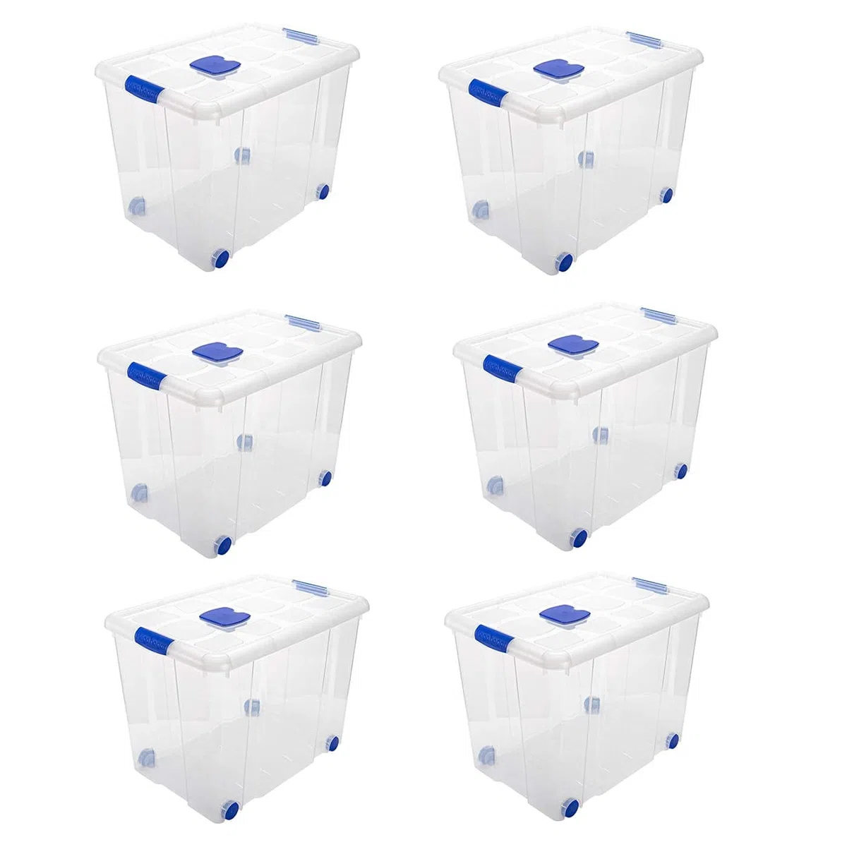 Acan Tradineur - Pack de 6 cajas de almacenaje, de 46 x 61,5 x 43 cm, nº 8, con capacidad de 86 litros con tapa y ruedas para organización del hogar, baúl organizador(46 x 61,5 x 43 cm, Pack de 6)