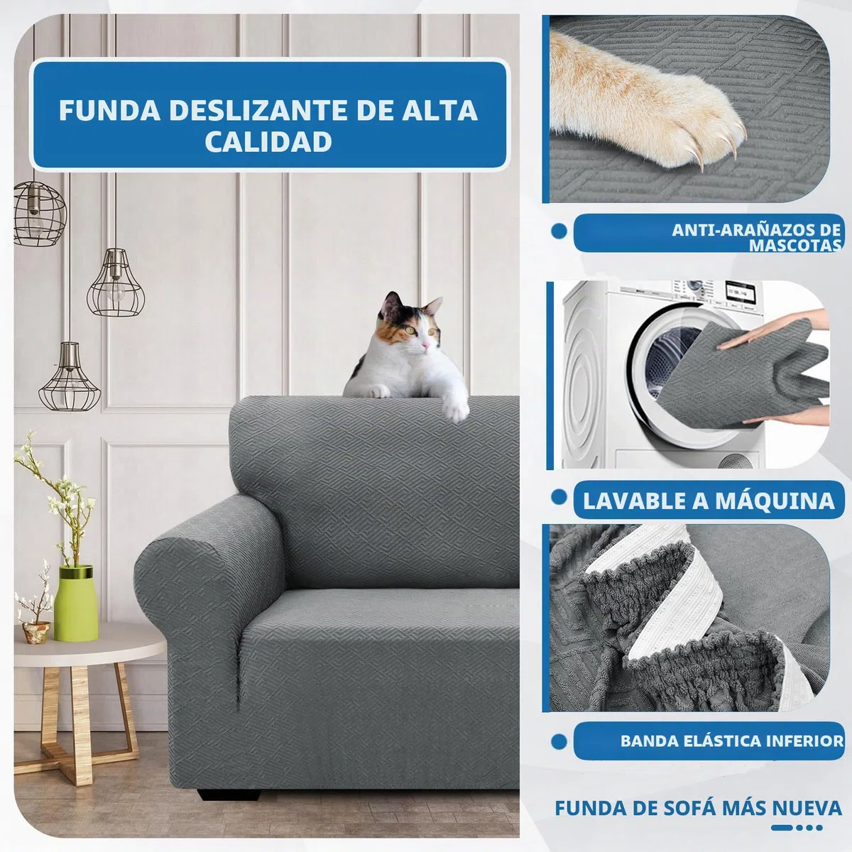 XINEAGE Funda de Sofá 3 Plazas, Fundas Sofa Elasticas para Salón, Fundas de Sofa Ajustables, Funda de Sofá Jacquard para Perros/Mascotas, Protector Sofa Antideslizante (3 Plazas, Gris Claro)