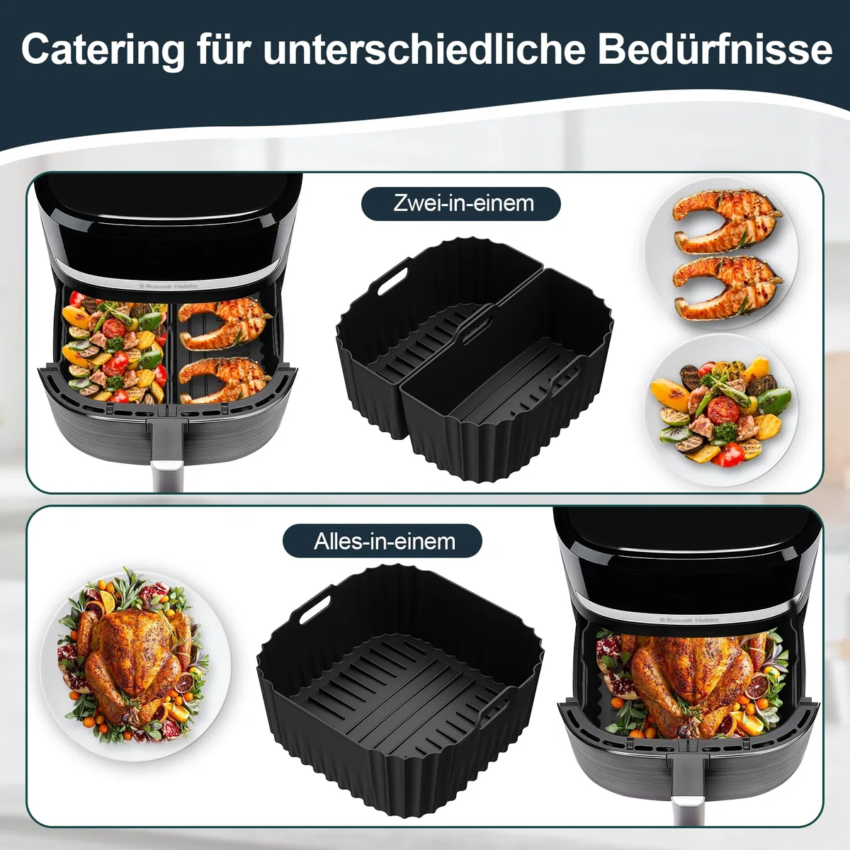 Molde Silicona Freidora de Aire para Russell Hobbs XXL 8L (27170-56) / 8,3L(27632-56), Reutilizable Recipientes Cuadrado Airfryer Accessoire Cesta Utensilios Antiadherente, Sin BPA (3 Piezas)