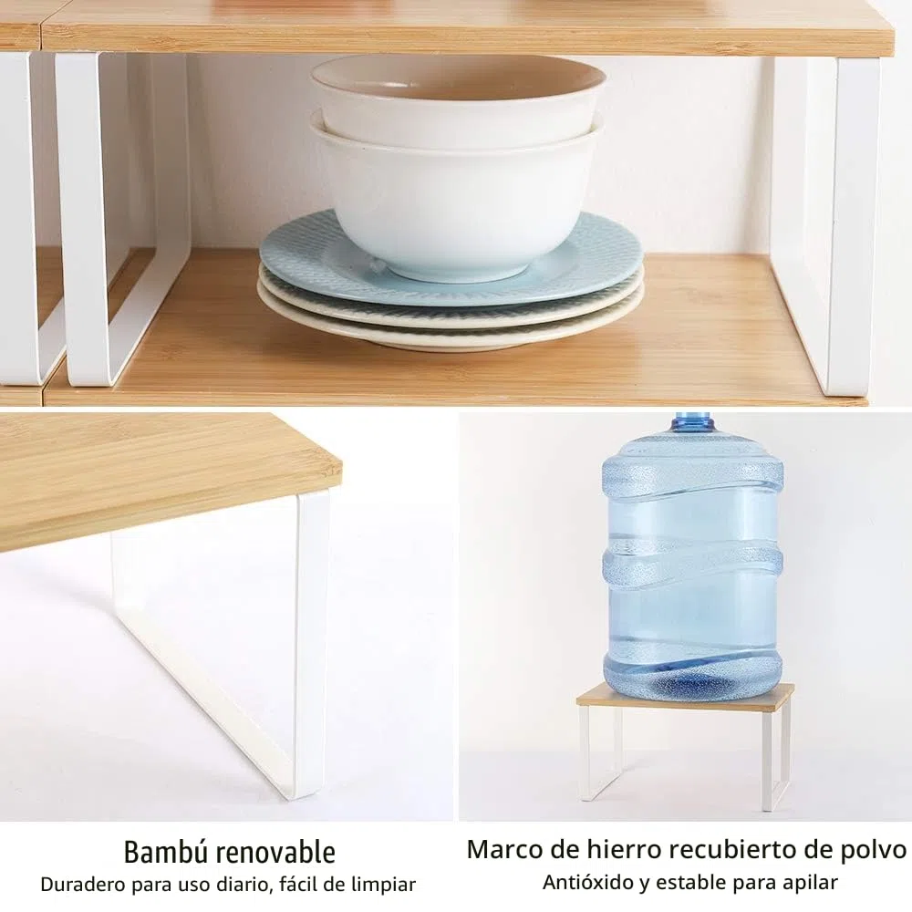 Nandae Juego de 4 Organizador Cocina Estanteria Cocina, Organizador Armarios Cocina Apilable para Encimera, Gabinete, Estantes de Almacenamiento para Alimentos y Cubiertos