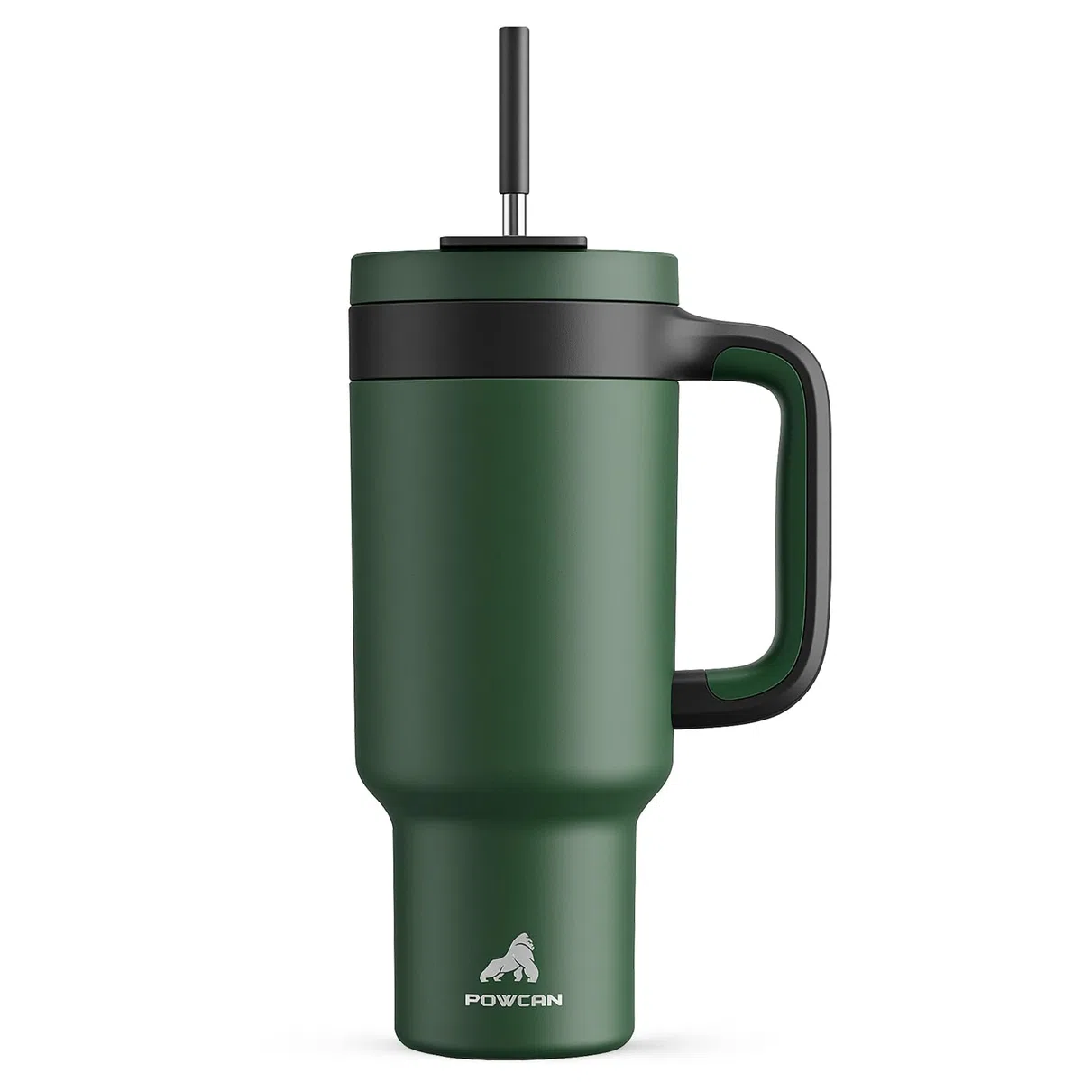 POWCAN Vaso de 40 onzas con asa, popote y tapa para sorber 2 en 1, a prueba de fugas, apto para lavavajillas, taza de café de viaje de acero inoxidable aislada, mantiene el frío durante 34 horas, cabe