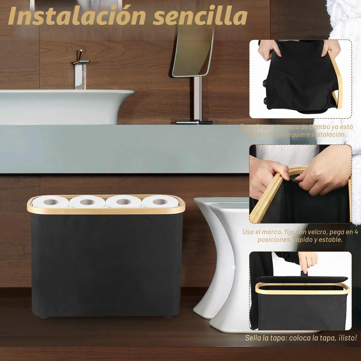 Pavlleen Cesta de Almacenamiento de Papel higiénico con Tapa,Organizador Papel Higiénico para Baño,Organizador de Baño,para Papel Higiénico Estándar de 12 Rollos,Negro