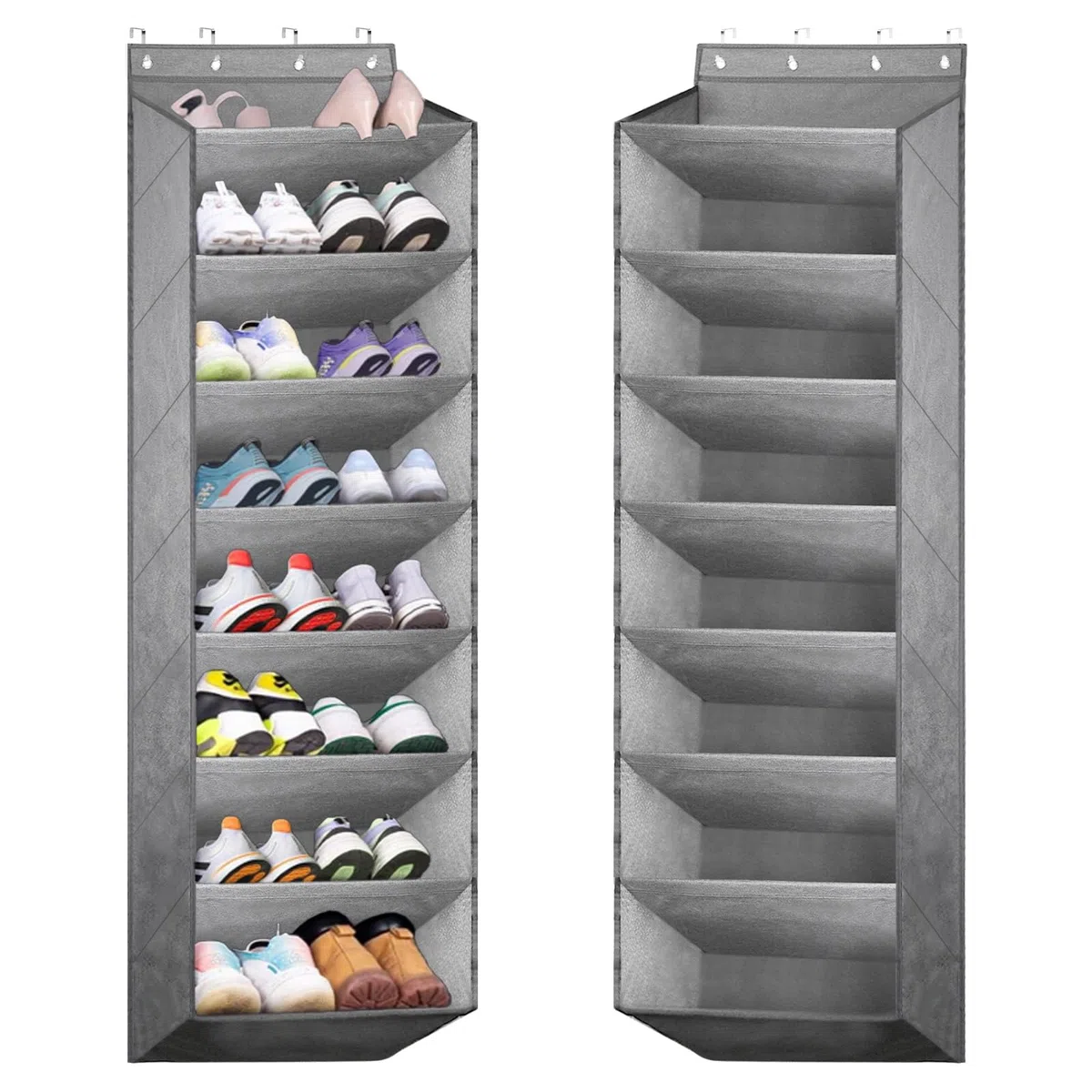Zapatero para puerta, zapatero colgante, organizador de zapatos, puerta con 8 bolsillos profundos, se adapta a 20 pares de zapatos (gris)