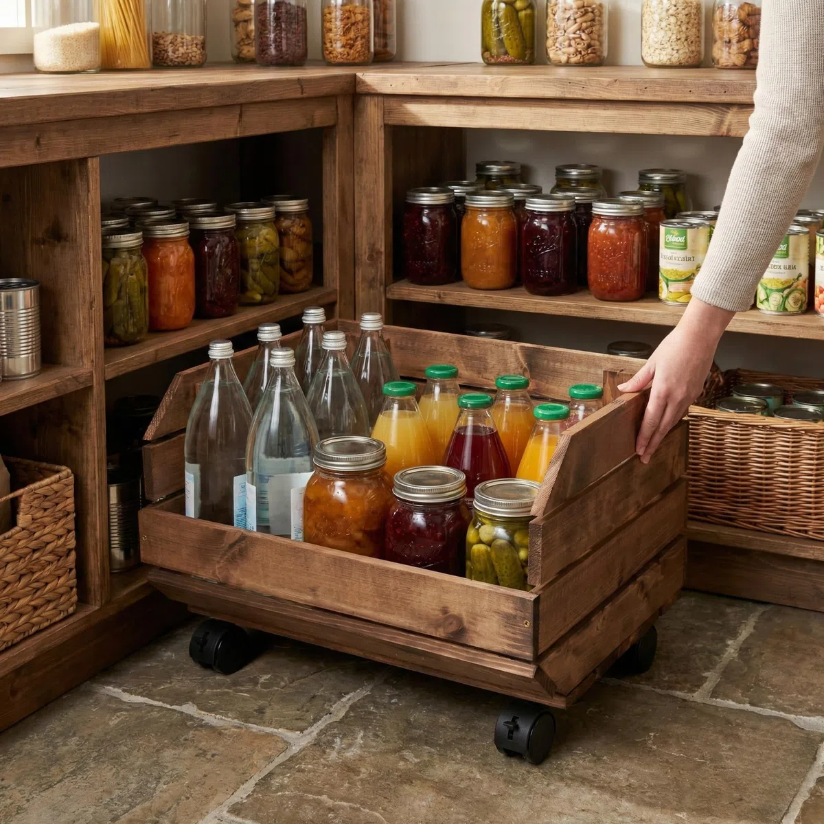 Caja de madera con ruedas para vino, frutas y verduras, estilo vintage, para interior/exterior, 37 x 30 x 28 cm