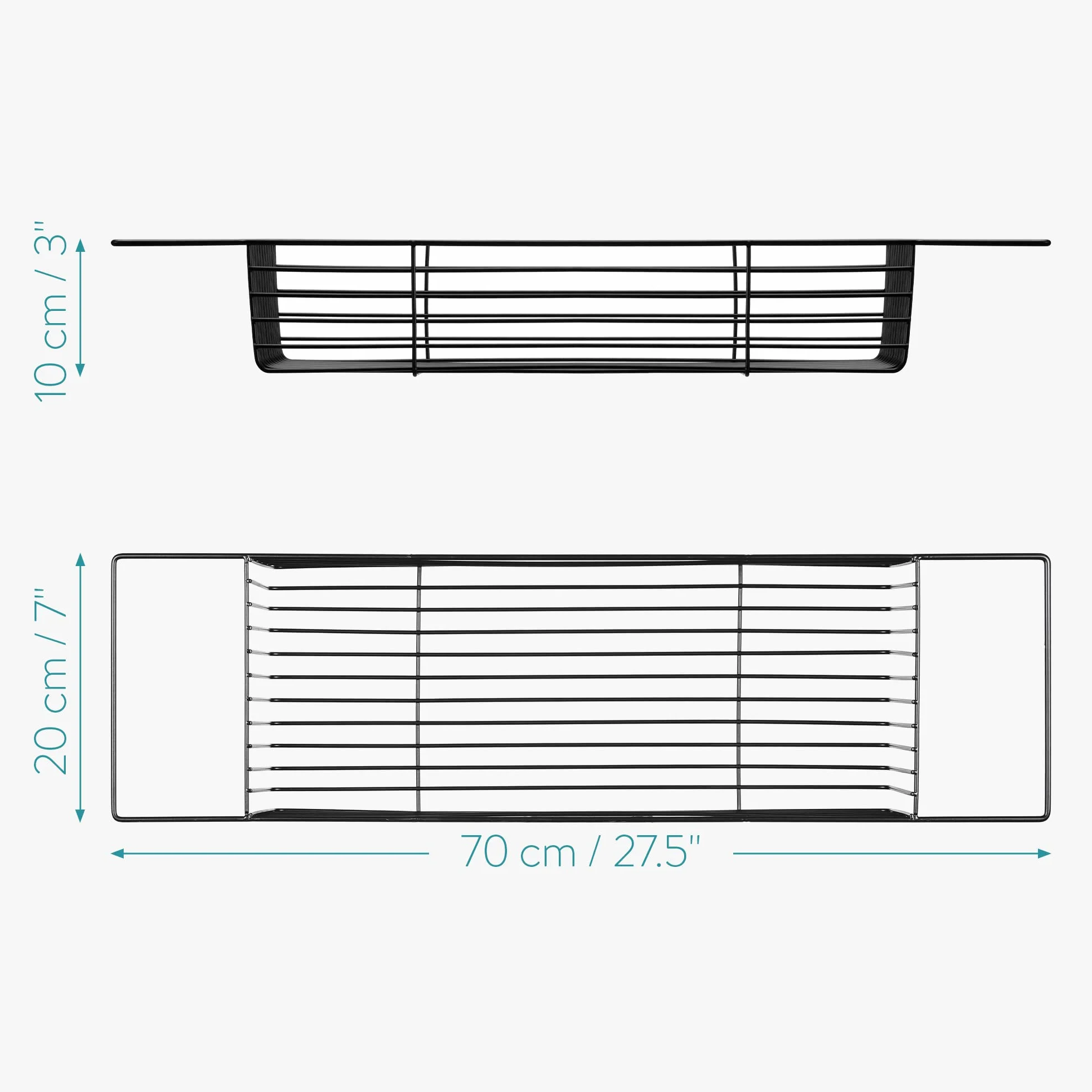 Navaris Bandeja organizadora de bañera - Organizador de Rejilla de Metal de 70 x 20 x 10 cm - Accesorio para el baño para jabón champú - En Negro