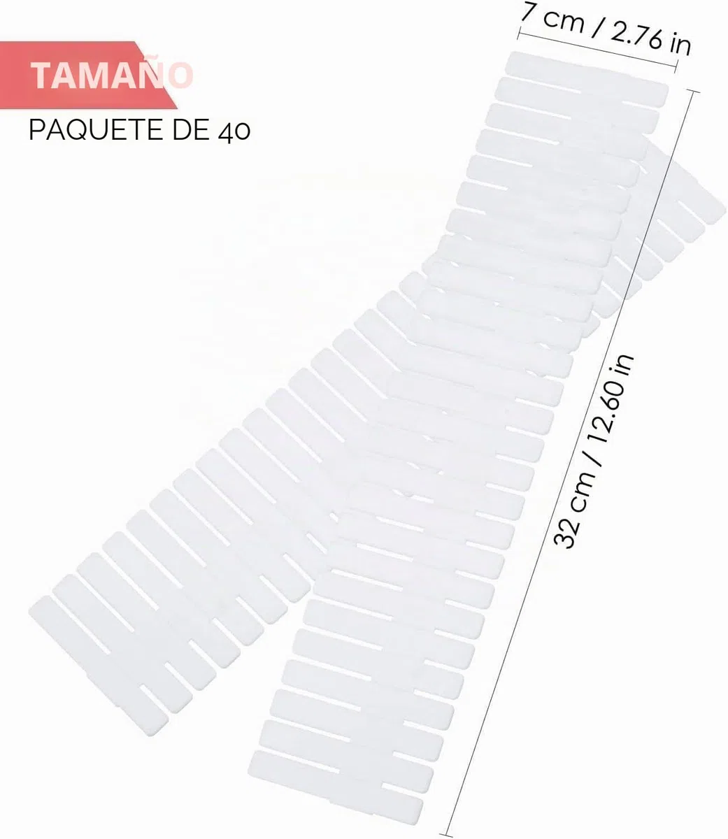 40 Piezas Separadores de Cajones, Ajustable Organizador de Cajones para Sujetador, Calcetines, Ropa Interior, Oficina, Cocina, Dormitorio y Tocador Blanco