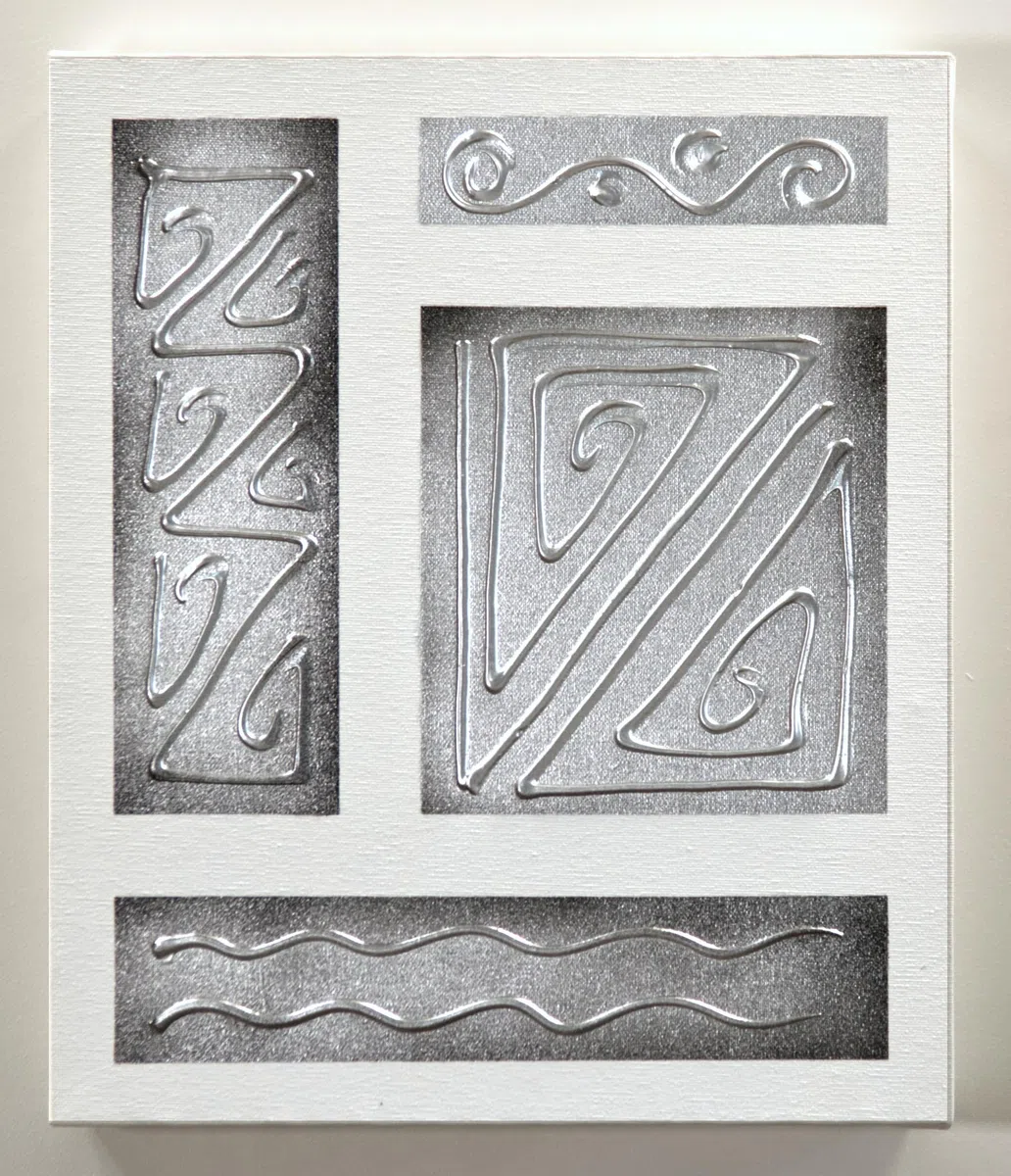 Cuadroexpres - Armario para llaves, con 12 Ganchos. Medidas: 26x31x6 cm, Pintado a Mano, Abstracto en plata, 100% Original, Incluye tacos y tornillos