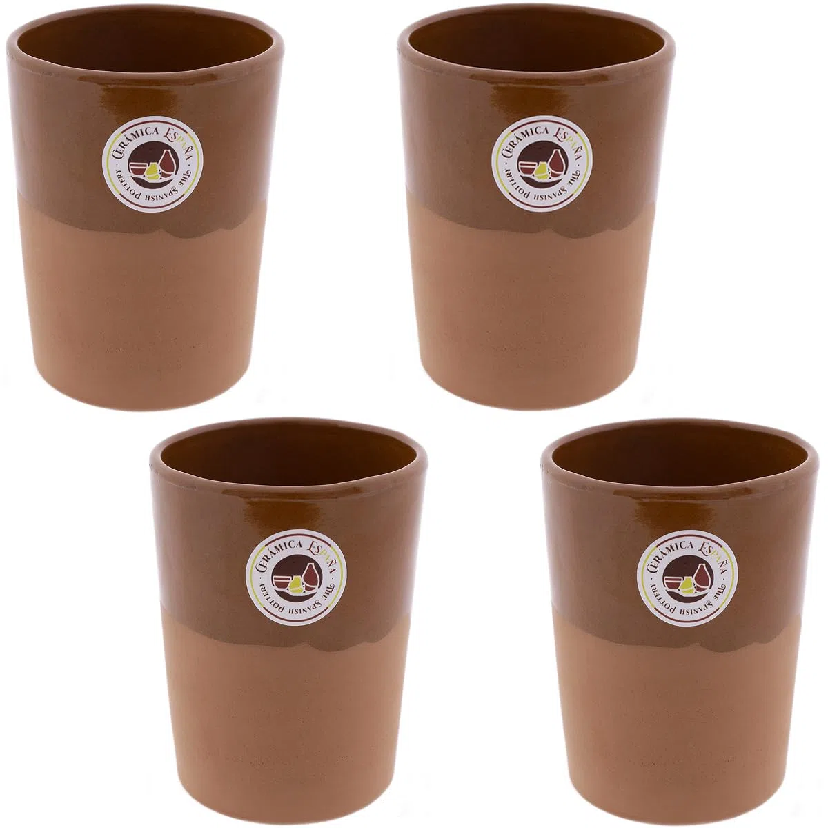 CERÁMICA ESPAÑA | Vaso de cerveza | Pack x4 vaso barro rojo Filo Miel - Modelo M04 | Jarras de cerveza en barro rojo | Vasos de agua | 500 ml