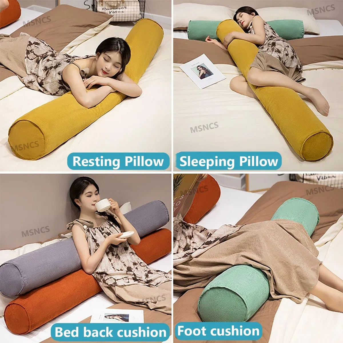 Almohada Larga para Cama 60/80/100/120/150cm Cojín Cilíndrico Redondo, Almohada Cilíndrico Rollo Cojín Cilíndrico Suave, para Lumbar/Cuello/Espalda/Cabeza(Gris,20cmx120cm)