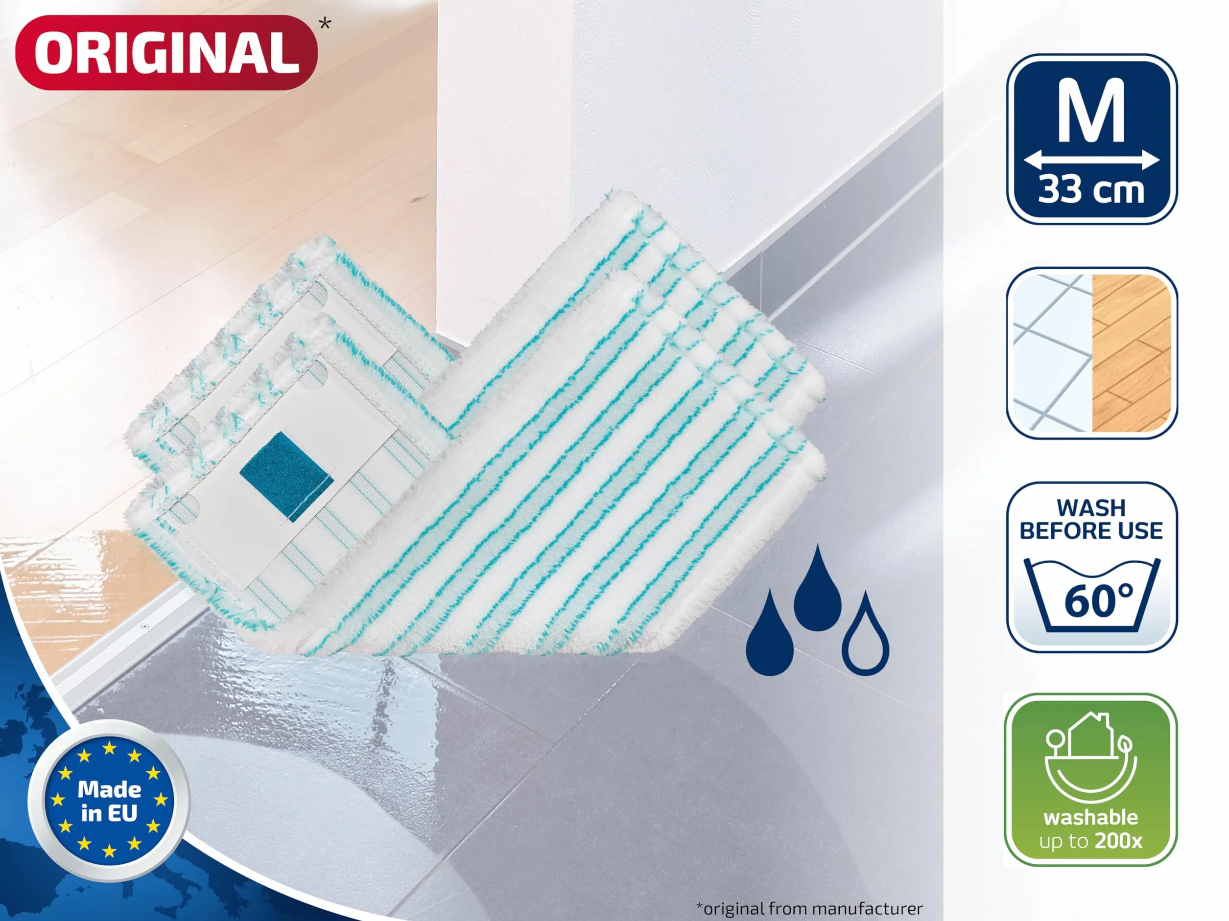 Set Leifheit de 2 Fundas de recambio Clean Twist M Ergo micro dúo, funda de microfibra lavable para mopa superabsorbente, funda de mopa fregona para suelos lisos