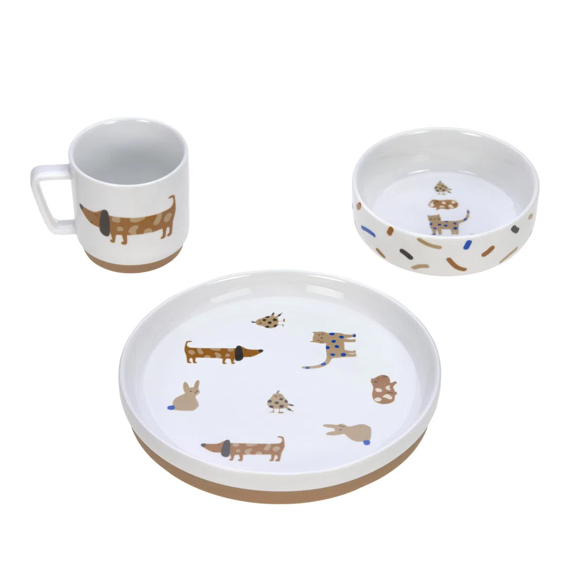 LÄSSIG juego de vajilla de porcelana para niños, plato, cuenco, taza con anillo de silicona, vajilla infantil antideslizante/Little Mateys royal blue