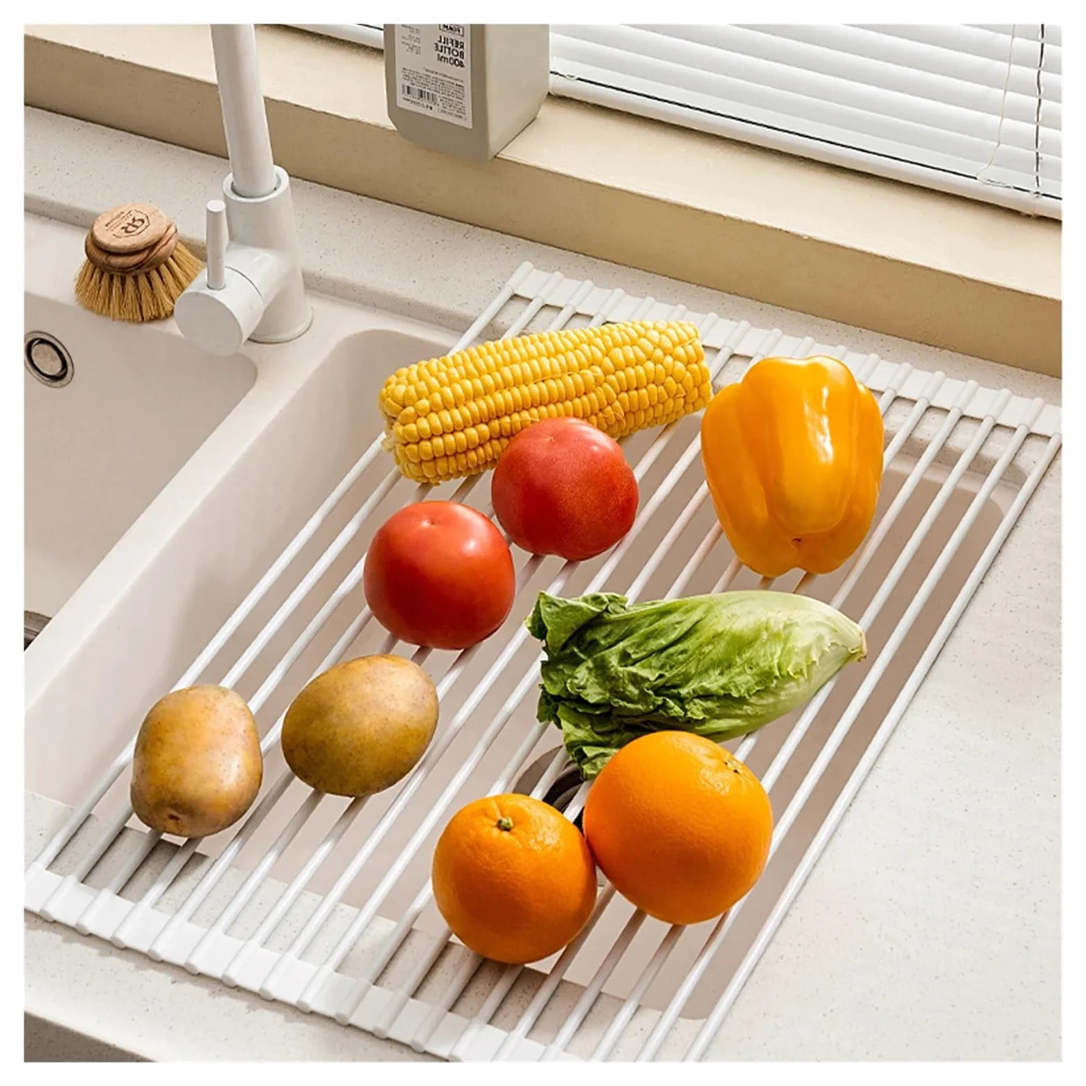 escurridor de platos plegable silicona Escurridor de platos plegable for cocina, rejilla secado enrollable silicona, escurridor fregadero que ahorra espacio, multiusos, herramientas(33*52cm)