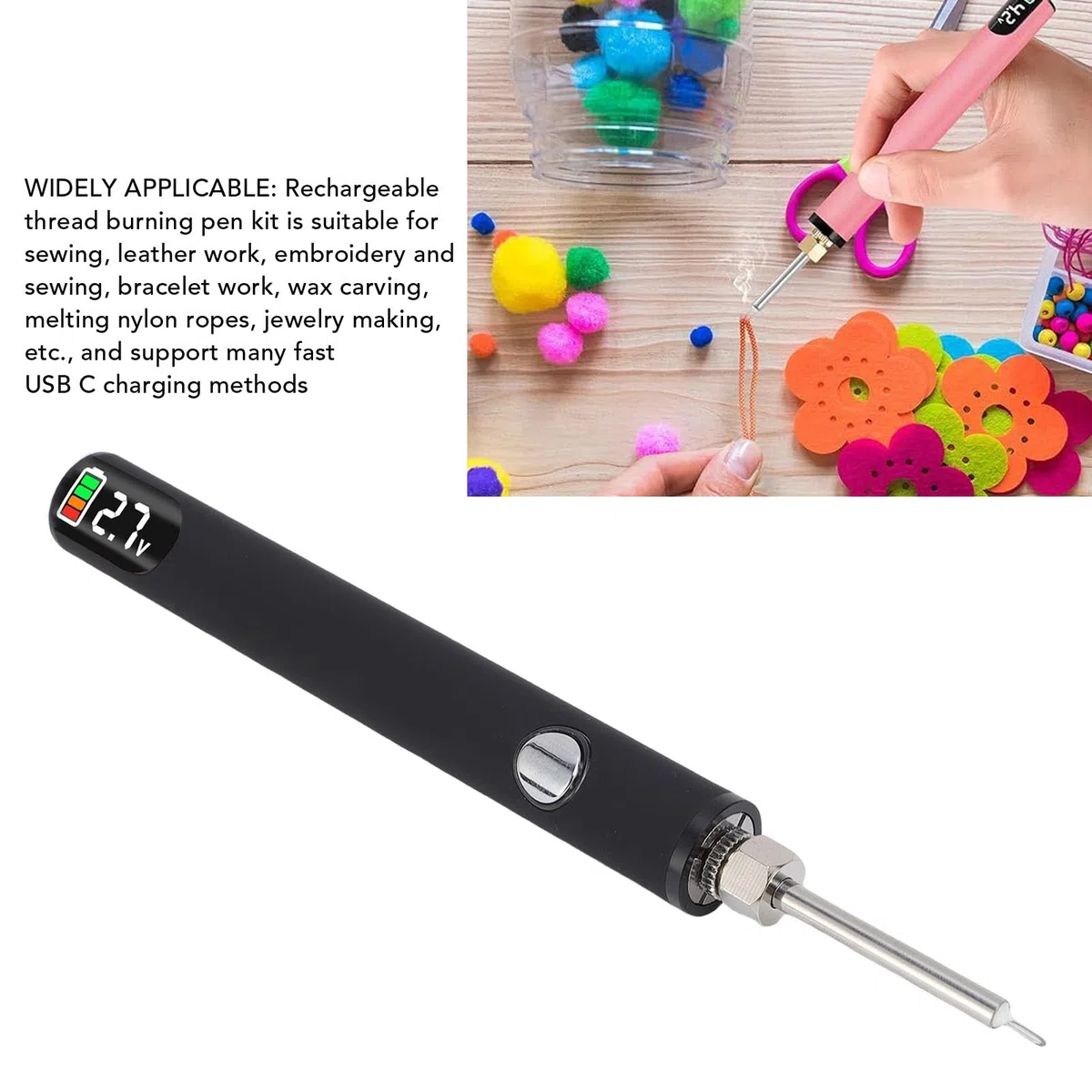 Hztyyier Kit de Bolígrafo Portátil para Quemar Hilo, Recargable con Protección de Apagado Automático, Ideal para Abalorios de Cuero, Manualidades, Tallado de Cera, Fabricación de Joyas, Cajas de